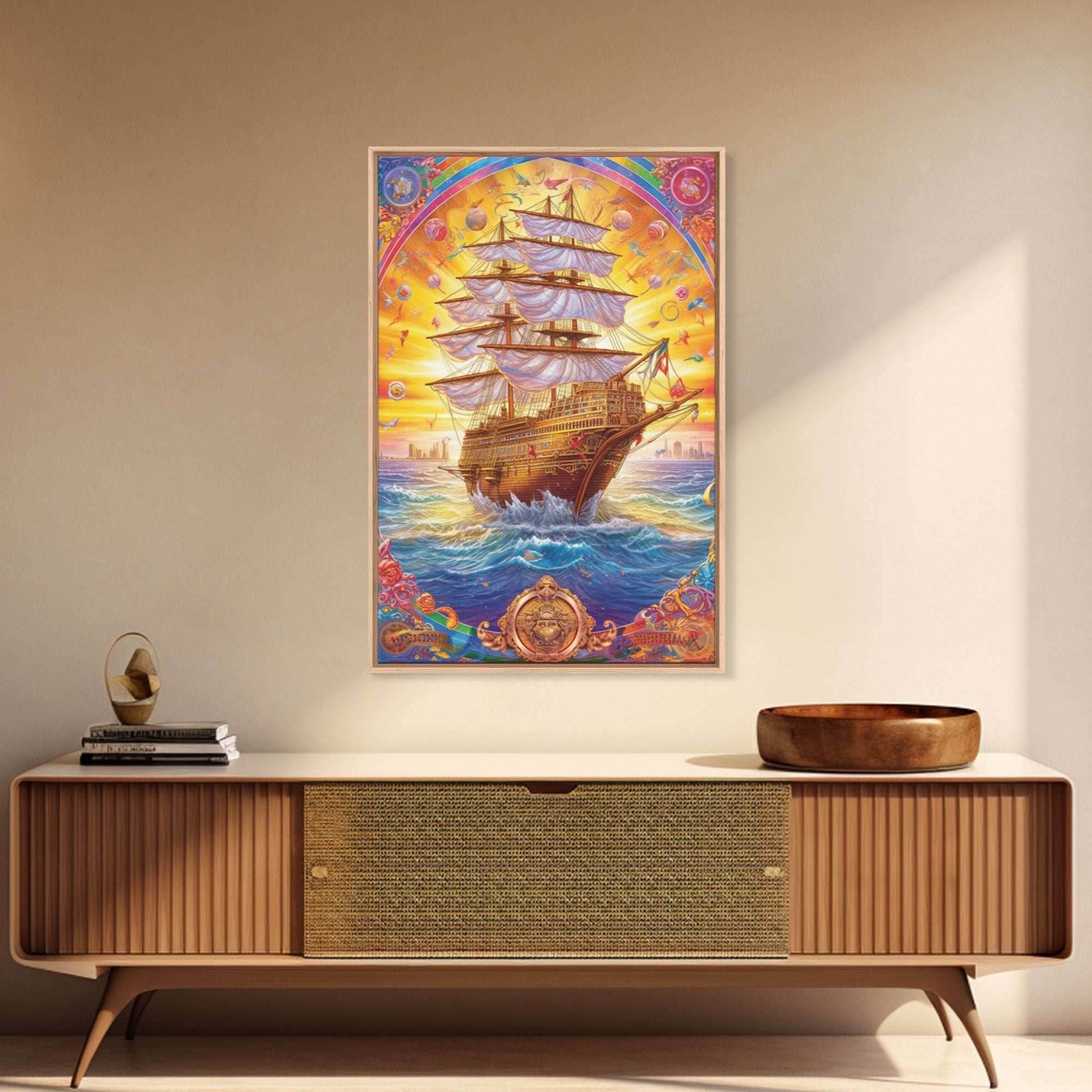 Filigree Pirate Ship Plaque Art, Framed Canvas Print, Fantasy Wall Art, Wall Decor, Pirate Wal Art, Gift For Him, Kid's Room - 8x12 Inches / Gallery Wrap Canvas - Ready To Hang