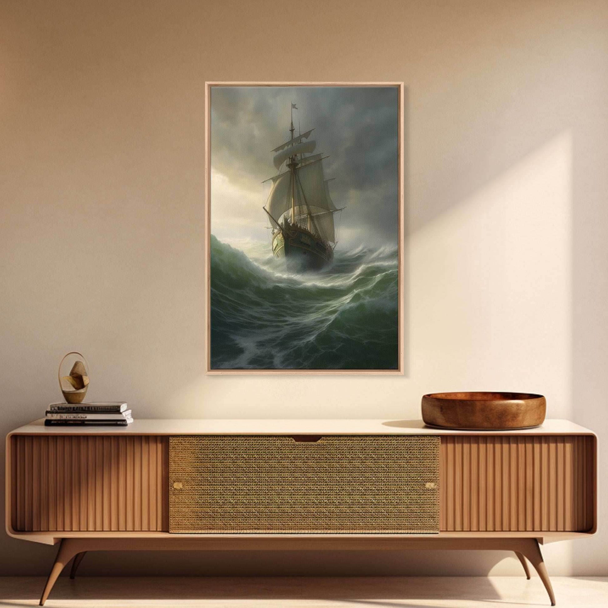 Haunted Pirate Ghost Ship On Rough Seas, Framed Canvas Print, Fantasy Wall Art, Wall Decor, Pirate Wal Art, Gift For Him, Kid's Room - 8x12 Inches / Gallery Wrap Canvas - Ready To Hang