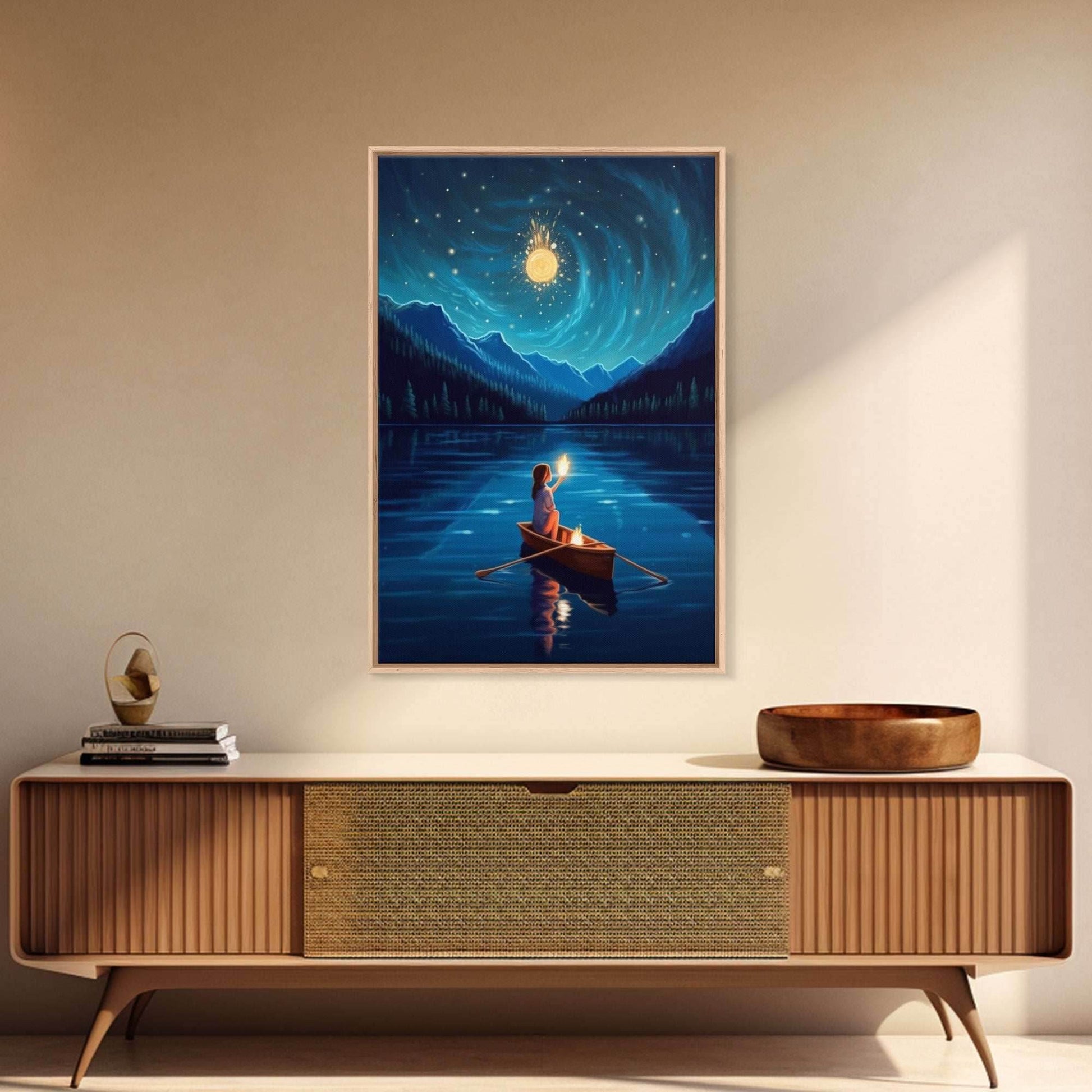 Starry Night, Girl Wizard Lights Up The Night Sky, Fantasy Art, Framed Canvas Print, Fantasy Painting Print, Original Art - 8x12 Inches / Gallery Wrap Canvas - Ready To Hang