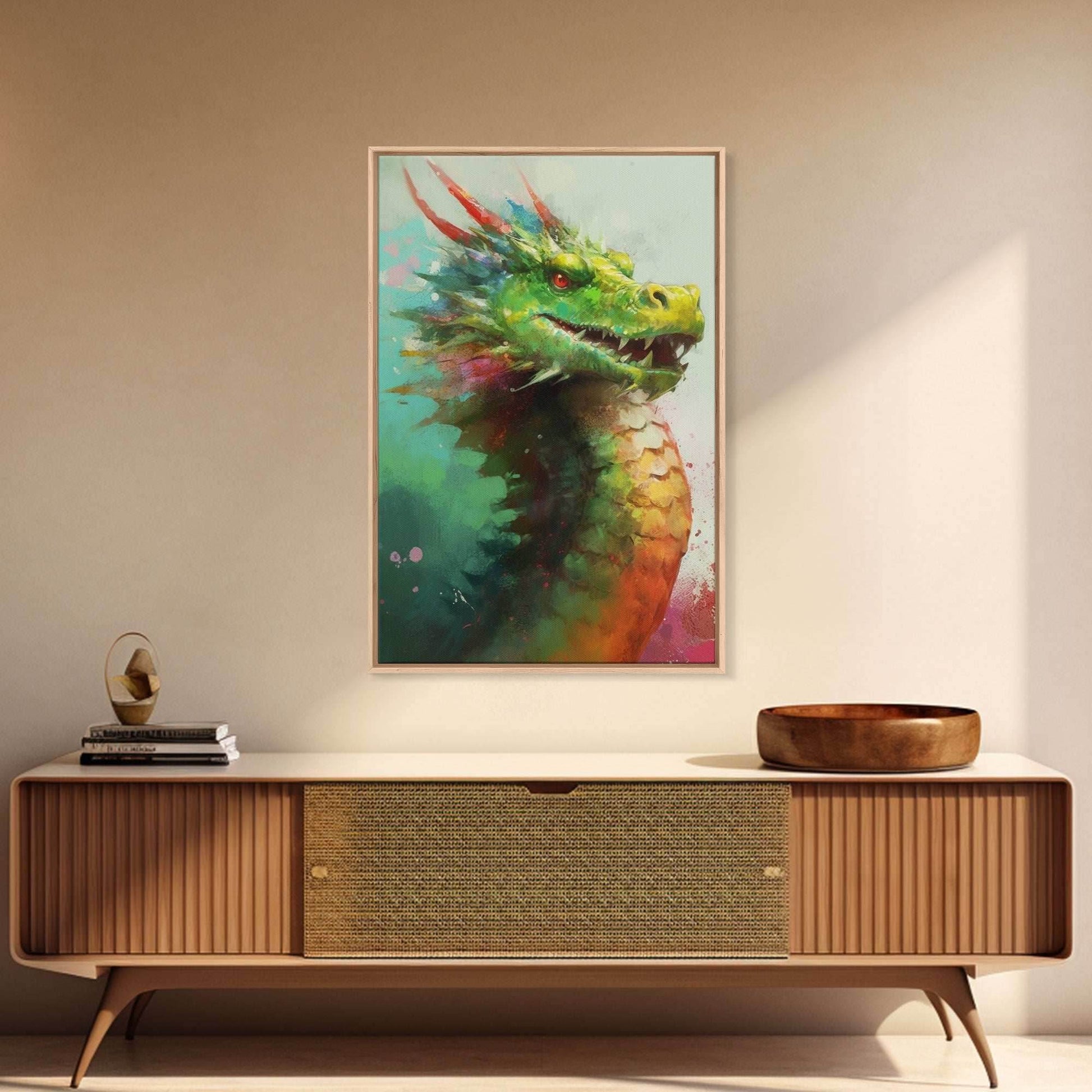 Framed Dragon Print, Watercolor Painting Of A Beautiful Dragon, Canvas Print, Canvas Art, Fantasy Decor - 8x12 Inches / Gallery Wrap Canvas - Ready To Hang