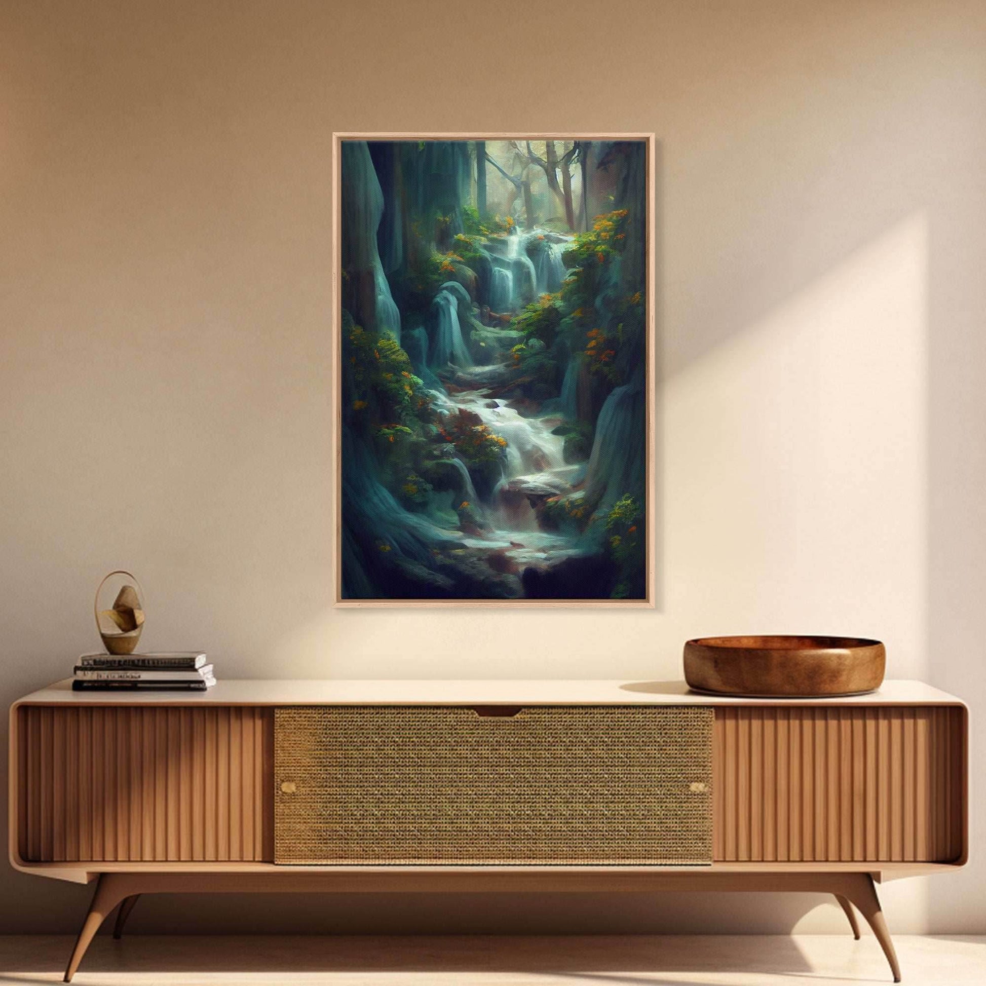 Waterfall painting canvas print, fantasy wall art, watercolor print, high fantasy, nature landscape wall art for living room - 8x12 Inches / Gallery Wrap Canvas - Ready To Hang