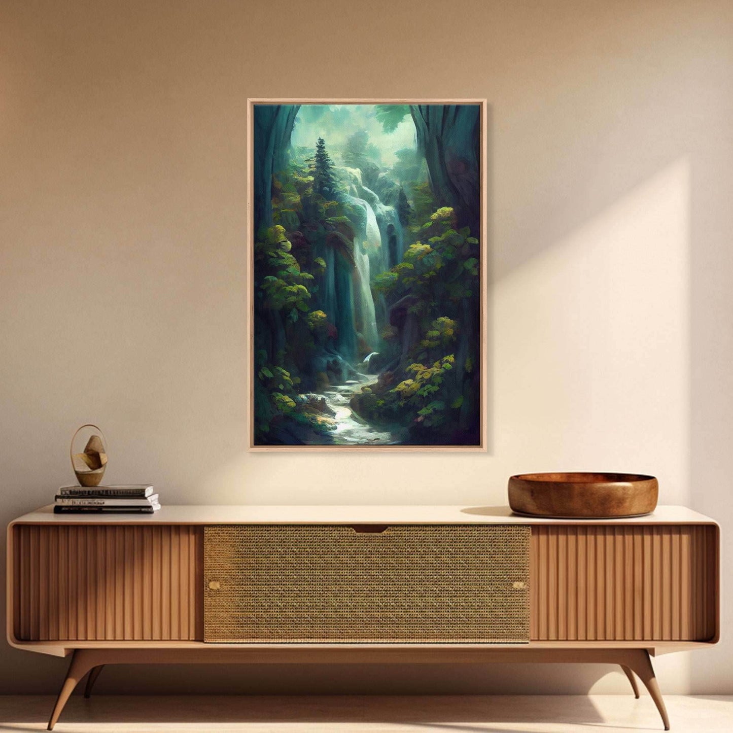 Waterfall canvas print, fantasy wall art, watercolor print, high fantasy, nature landscape living room wall art - 8x12 Inches / Gallery Wrap Canvas - Ready To Hang