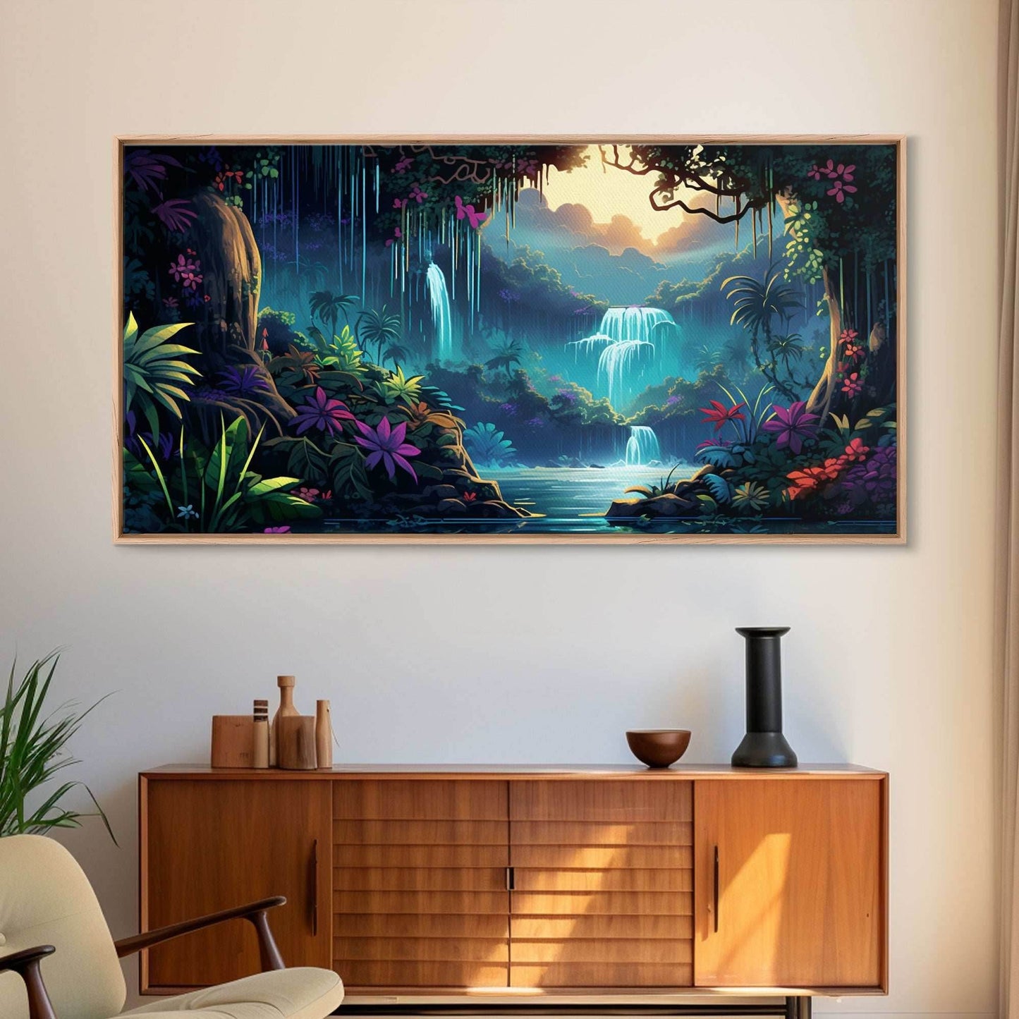 Fantasy Forest Wall Art, Waterfalls, Forest Wall Art, Trees Wall Print, Panoramic Art, Wall Art, Canvas Art, Landscape Art, Gaming Wall Art - 10x20 Inches / Gallery Wrap Canvas - Ready To Hang