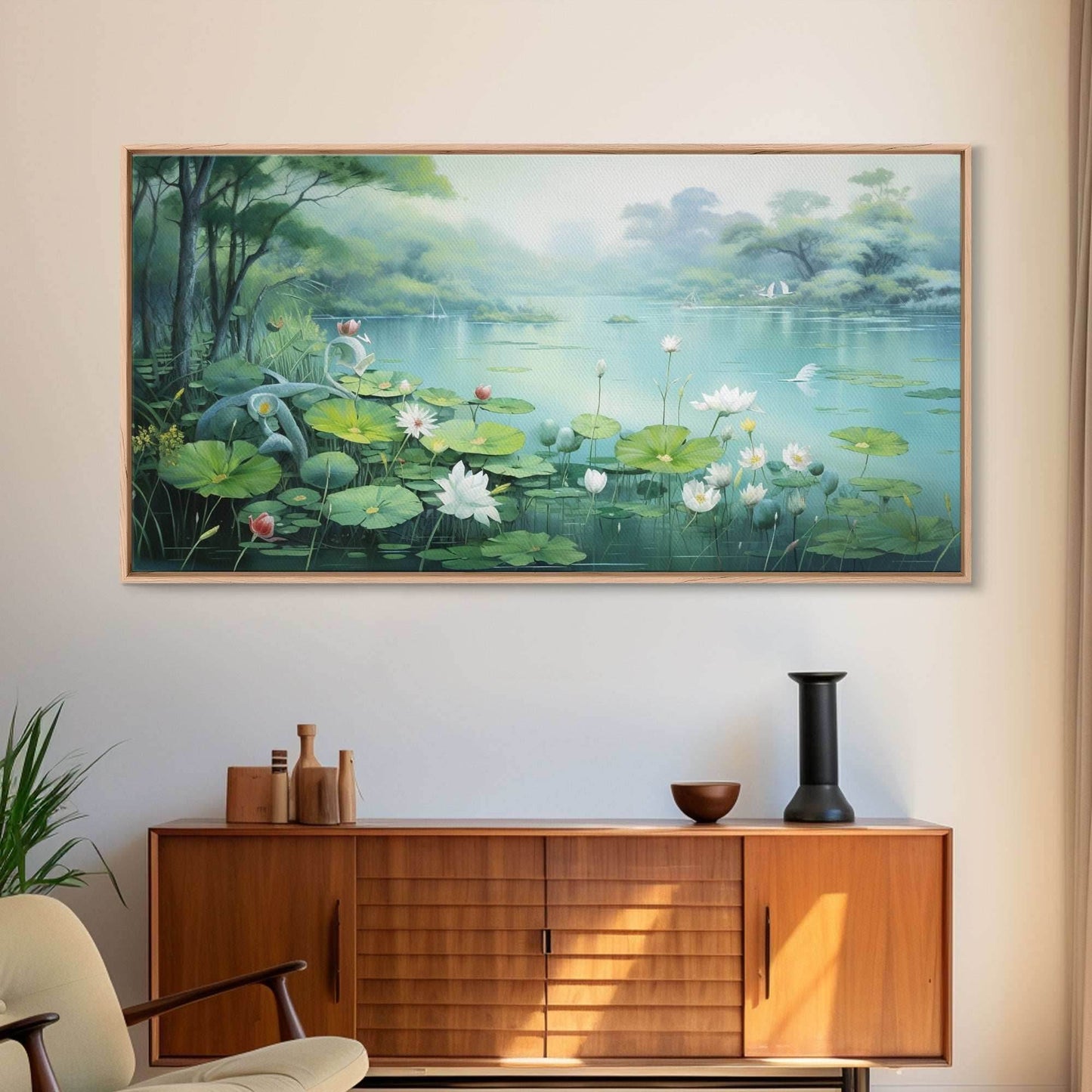 Lake Wall Art, Water Lily Wall Print, Fantasy Art, Panoramic Art, Wall Art, Canvas Art, Landscape Art, Wall Hanging, Client Gift, Ranch Art - 10x20 Inches / Gallery Wrap Canvas - Ready To Hang