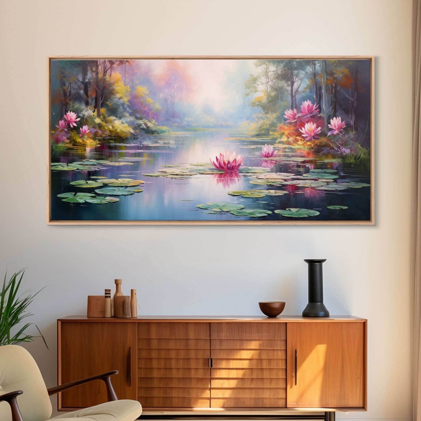 Pond Art, Lake Wall Print, Fantasy Wall Art, Water Lilies Wall Art, Panoramic Art, Wall Art, Canvas Art, Landscape Art, Friendship Gift - 10x20 Inches / Gallery Wrap Canvas - Ready To Hang