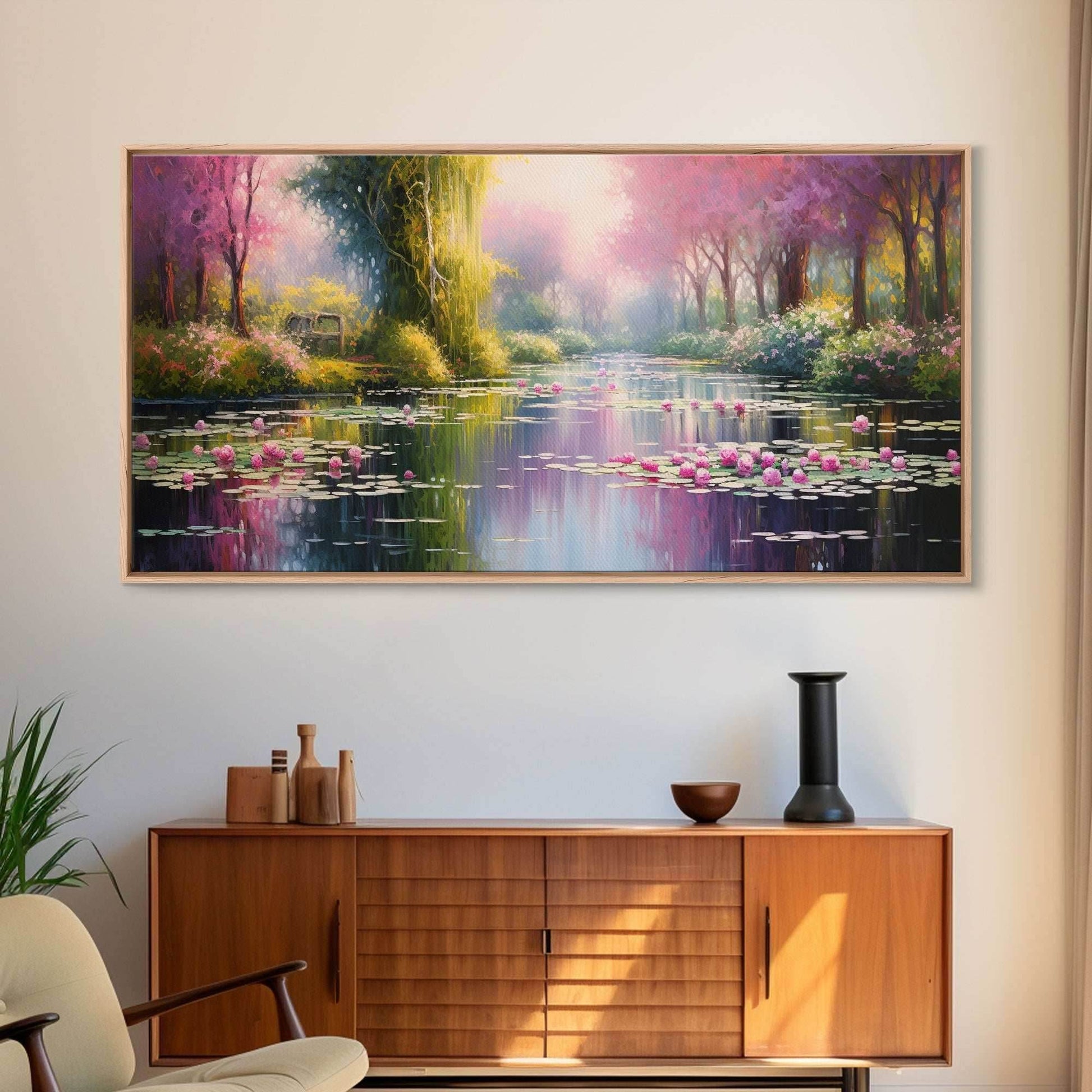 Fantasy Art, Lake Wall Print, Water Lilies Wall Art, Trees Wall Art, Panoramic Art, Wall Art, Canvas Art, Landscape Art, Long Wall Art - 10x20 Inches / Gallery Wrap Canvas - Ready To Hang