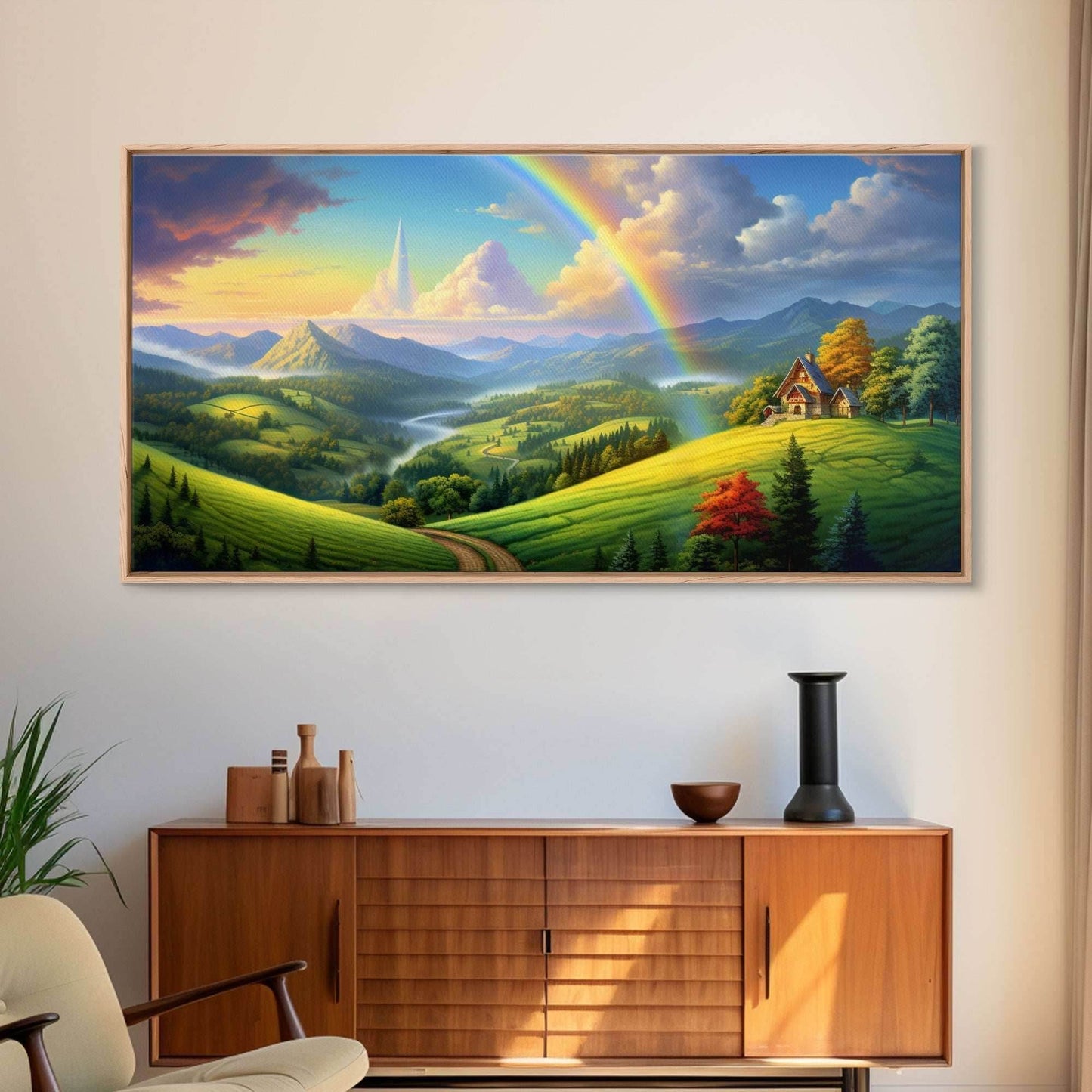 Rainbow Wall Decor, Fantasy Art, Mountains Wall Art, Panoramic Art, Wall Art, Canvas Art, Landscape Art, Appreciation Gift, College Dorm Art - 10x20 Inches / Gallery Wrap Canvas - Ready To Hang
