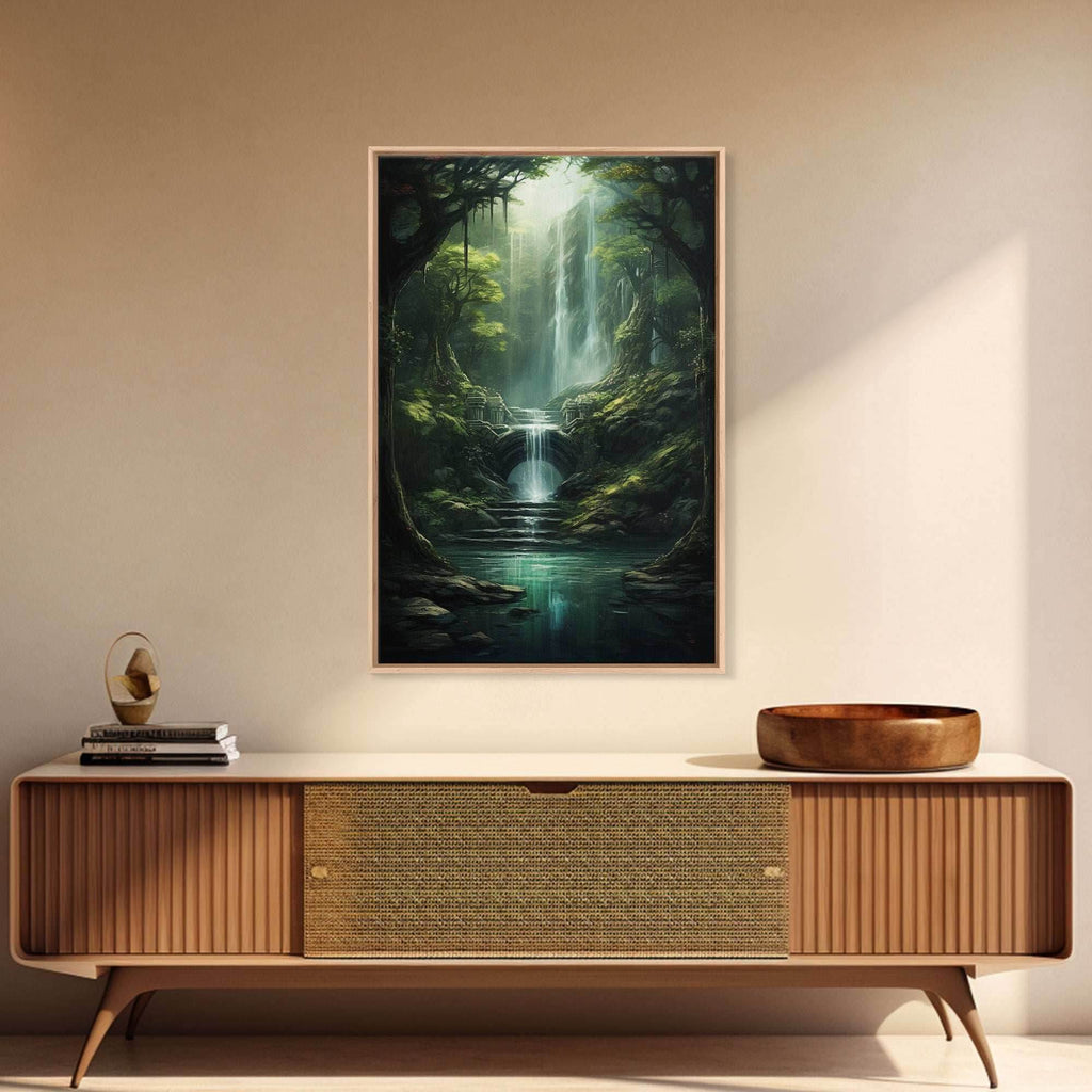 Enchanter Forest, Waterfalls Wall Art, Fantasy Artwork, Canvas Print, Wall Art, Vertical Print, Video Game Art, College Dorm Decor - 8x12 Inches / Gallery Wrap Canvas - Ready To Hang