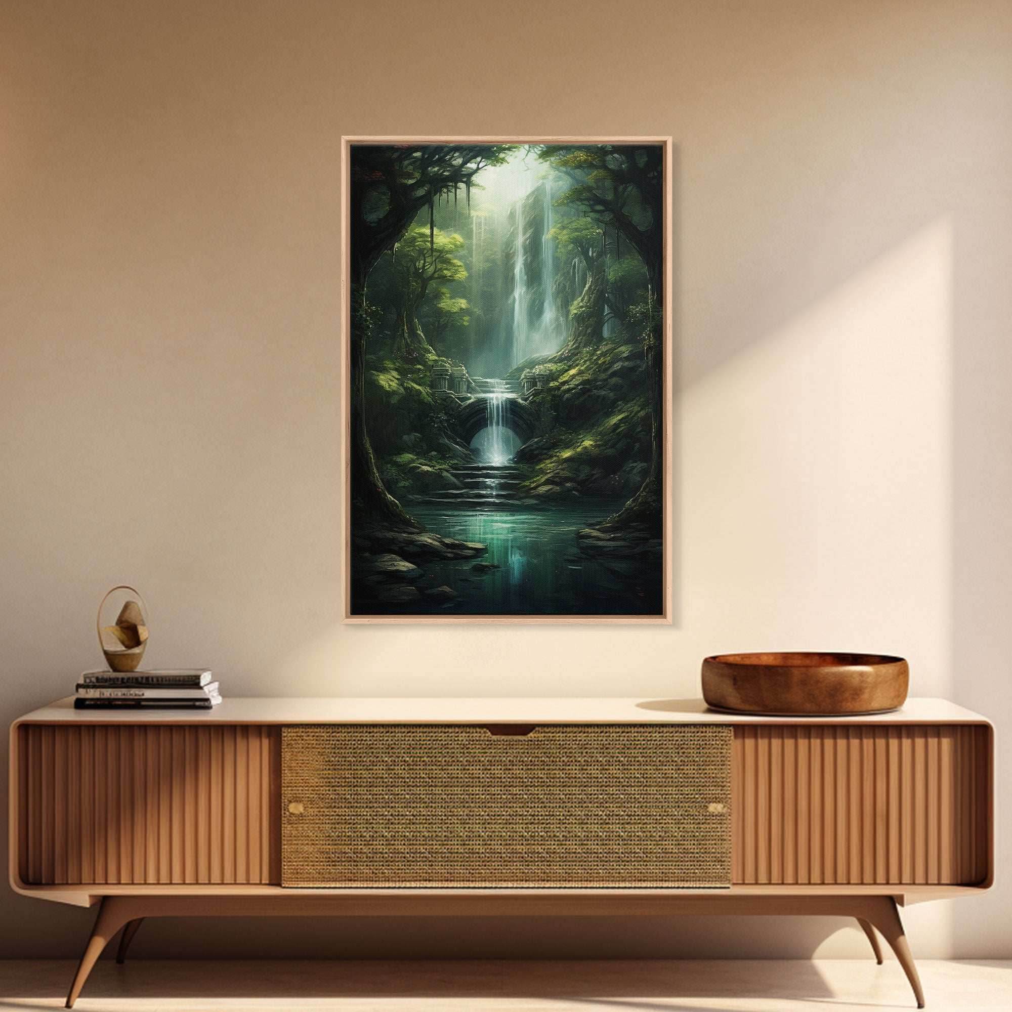 Enchanter Forest, Waterfalls Wall Art, Fantasy Artwork, Canvas Print, Wall Art, Vertical Print, Video Game Art, College Dorm Decor - 8x12 Inches / Gallery Wrap Canvas - Ready To Hang