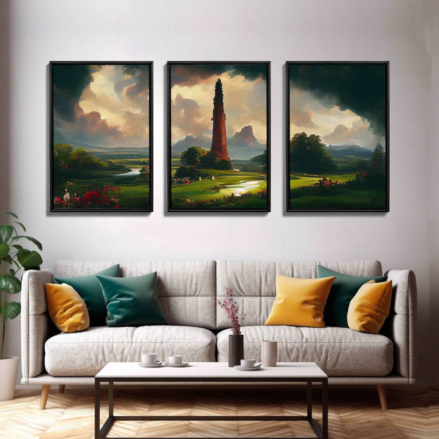 The Dark Tower, 3 Piece Panoramic Art, High Fantasy Concept Art, 3 Piece Wall Art, Ready To Hang Canvas Print - 8x12 In. - 3 Pieces / Stretched Canvas