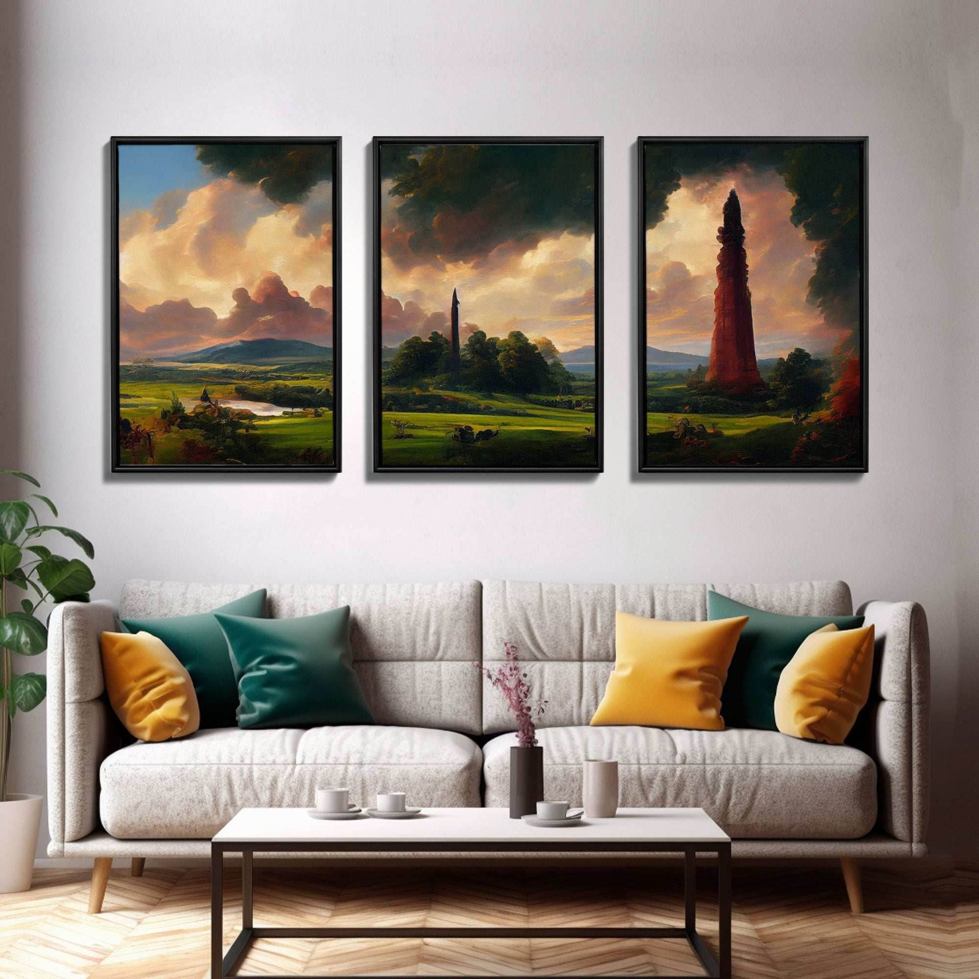 The Dark Tower, 3 Piece Panoramic Art, High Fantasy Concept Art, 3 Piece Wall Art, Ready To Hang Canvas Print - 8x12 In. - 3 Pieces / Stretched Canvas