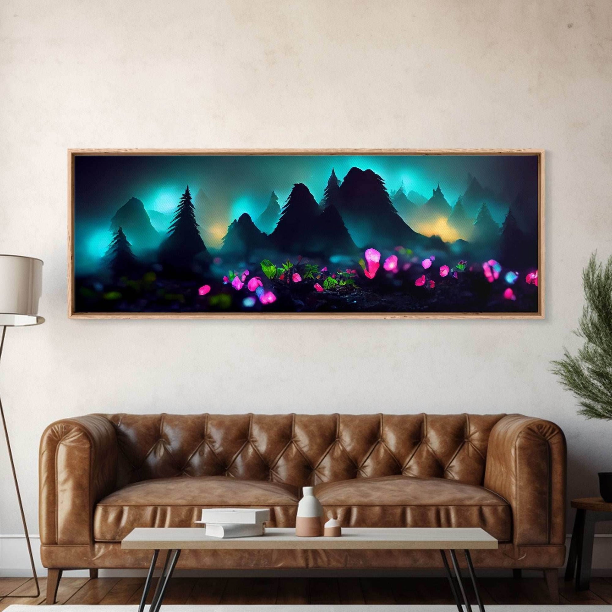 Luminescent trail in the forest, fantasy art, RPG concept art, canvas print, tiny worlds, glowing mushrooms out of focus, miniature worlds - 10x30 Inches / Gallery Wrap Canvas - Ready To Hang