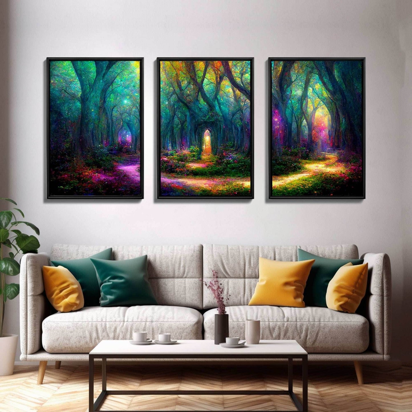 Fantasy wall art, canvas print, magical forest, fantasy landscape art, 3 Piece Wall Art, Ready To Hang Canvas Print - 8x12 In. - 3 Pieces / Stretched Canvas