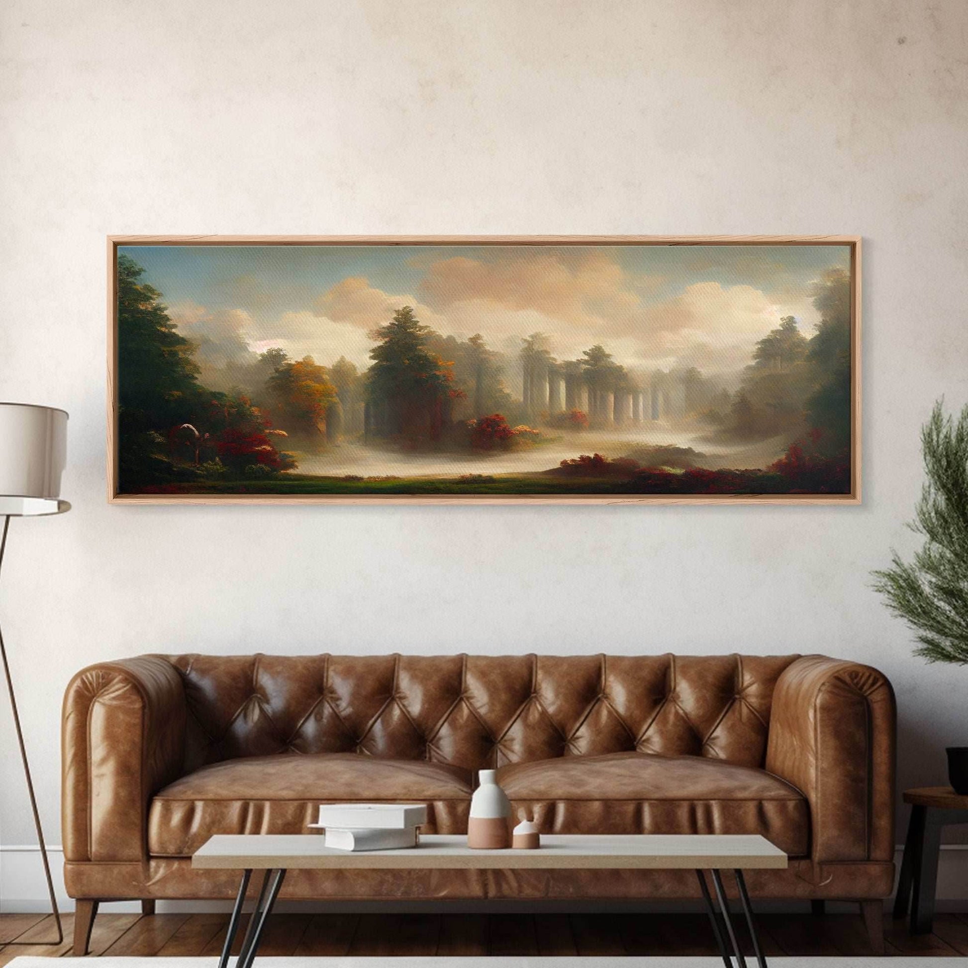 Hazy Forest Fantasy Art, Ready To Hang Canvas Print, Panoramic Art, Fog Covered Forest High Fantasy RPG Concept Art - 10x30 Inches / Gallery Wrap Canvas - Ready To Hang