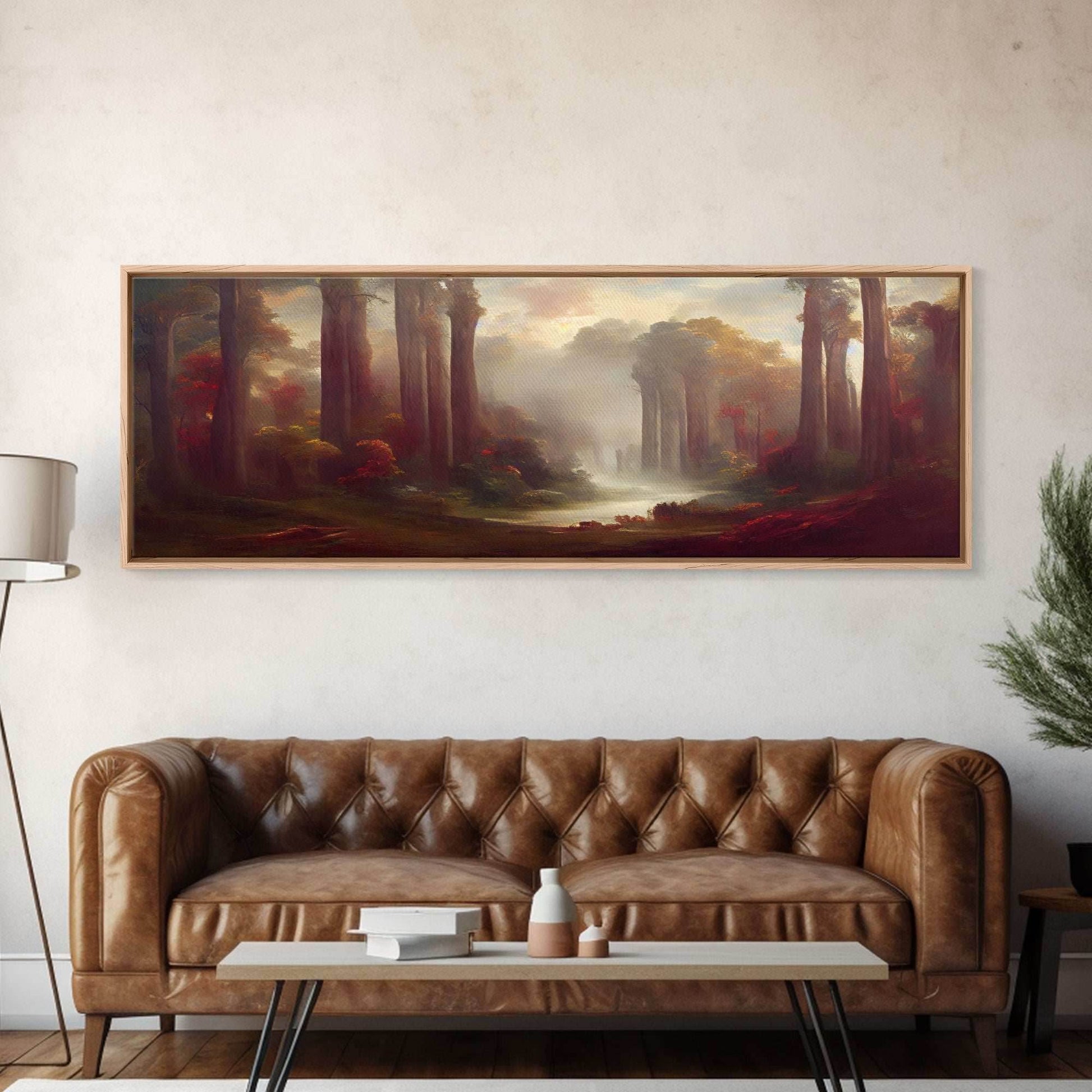 Hazy Forest Fantasy Art, Ready To Hang Canvas Print, Panoramic Art, Fog Covered Forest High Fantasy RPG Concept Art - 10x30 Inches / Gallery Wrap Canvas - Ready To Hang