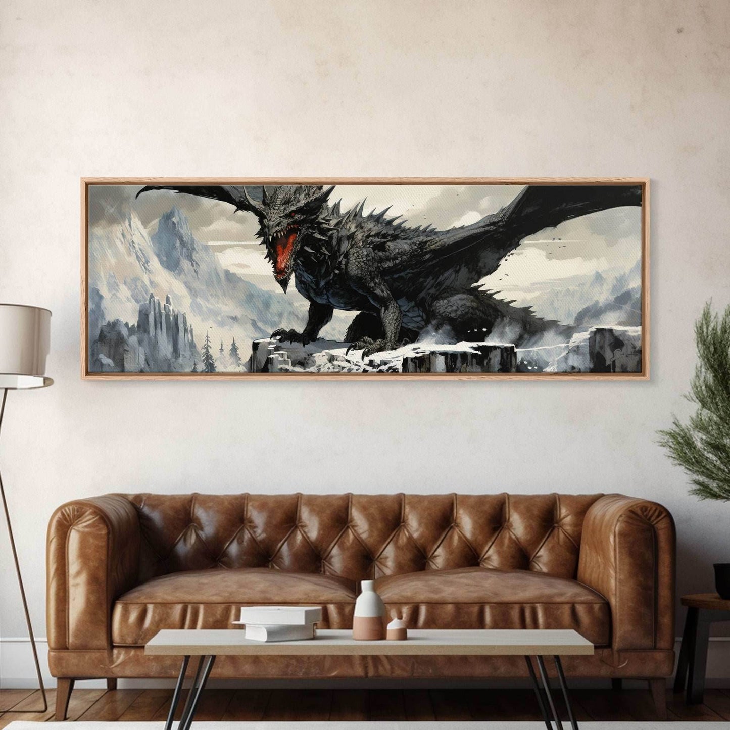 Dragon Painting, Framed Canvas Print, Dragon Art, Fantasy Art, Fantasy Painting, Watercolor Dragon Painting, Art Print - 10x30 Inches / Gallery Wrap Canvas - Ready To Hang