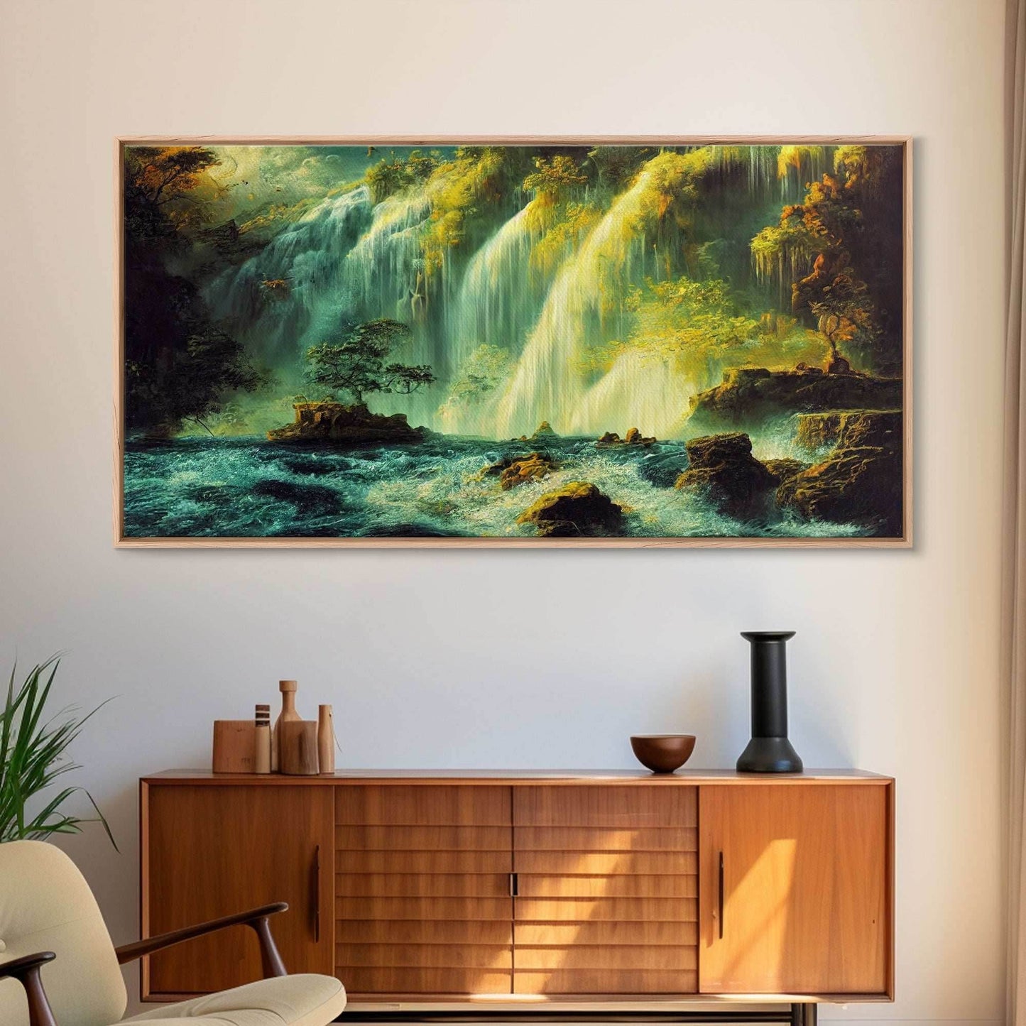 High Fantasy Wall Art, Secret Waterfall, ready to hang canvas print, framed art - 10x20 Inches / Gallery Wrap Canvas - Ready To Hang