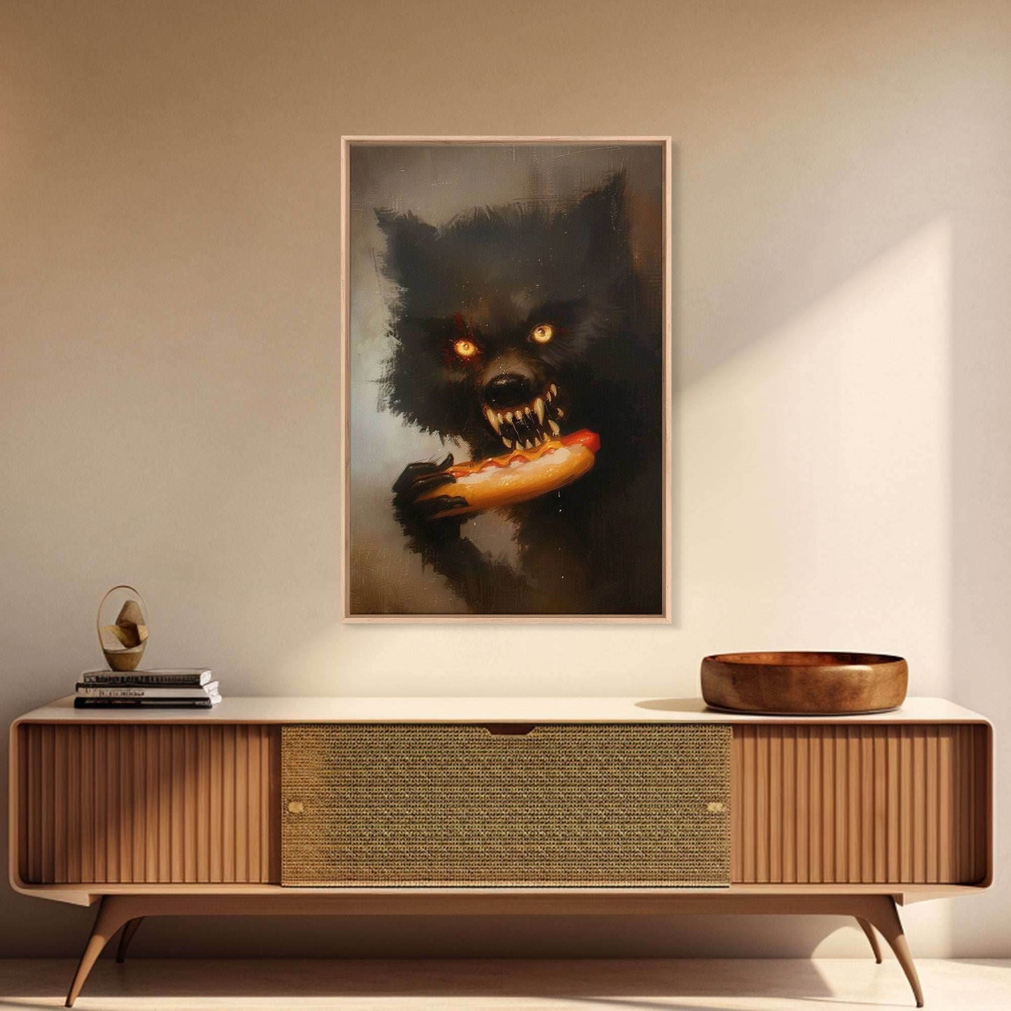 Halloween Werewolf Snarling, Framed Canvas Print, Wall Art, Home Decor, Spooky Art Monster Decor, Halloween Decor, Fantasy Art, Holiday Gift - 8x12 Inches / Gallery Wrap Canvas - Ready To Hang