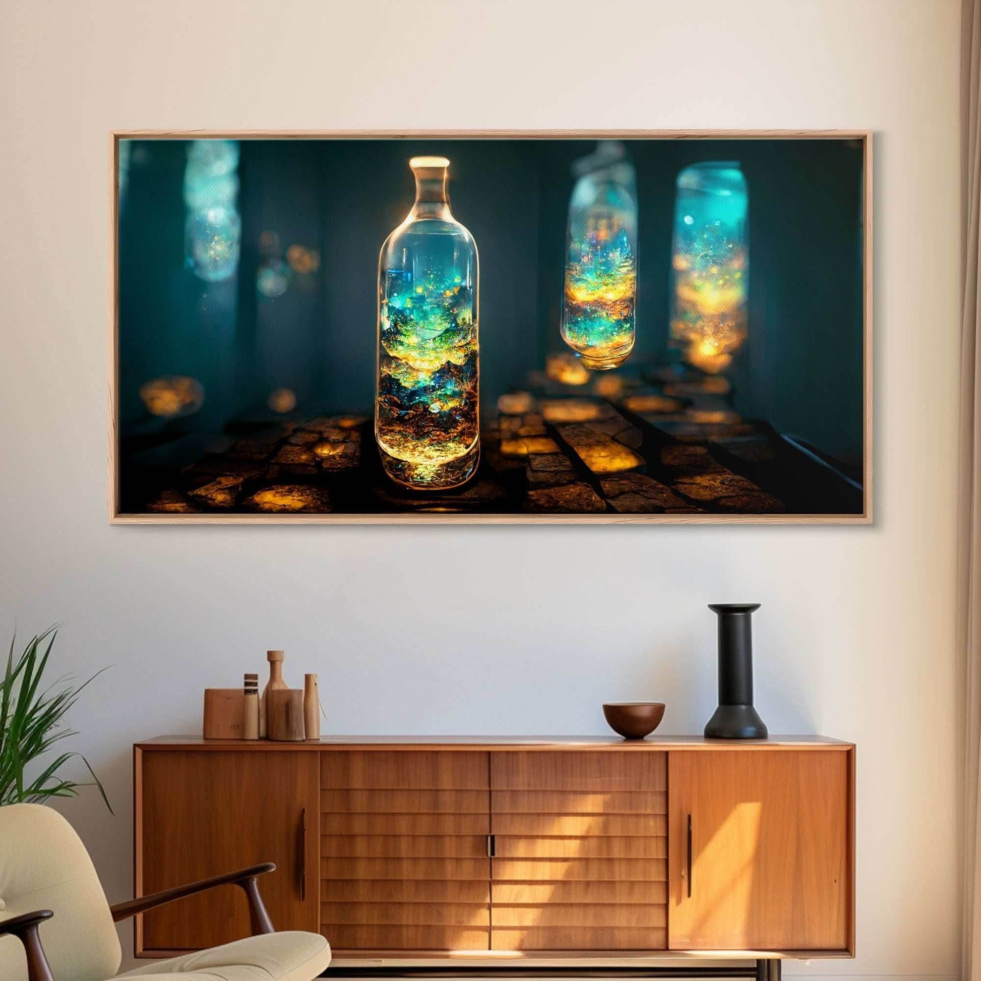 Miniature world in a bottle canvas print, high fantasy wall art, magical wall art, ready to hang wall art - 10x20 Inches / Gallery Wrap Canvas - Ready To Hang