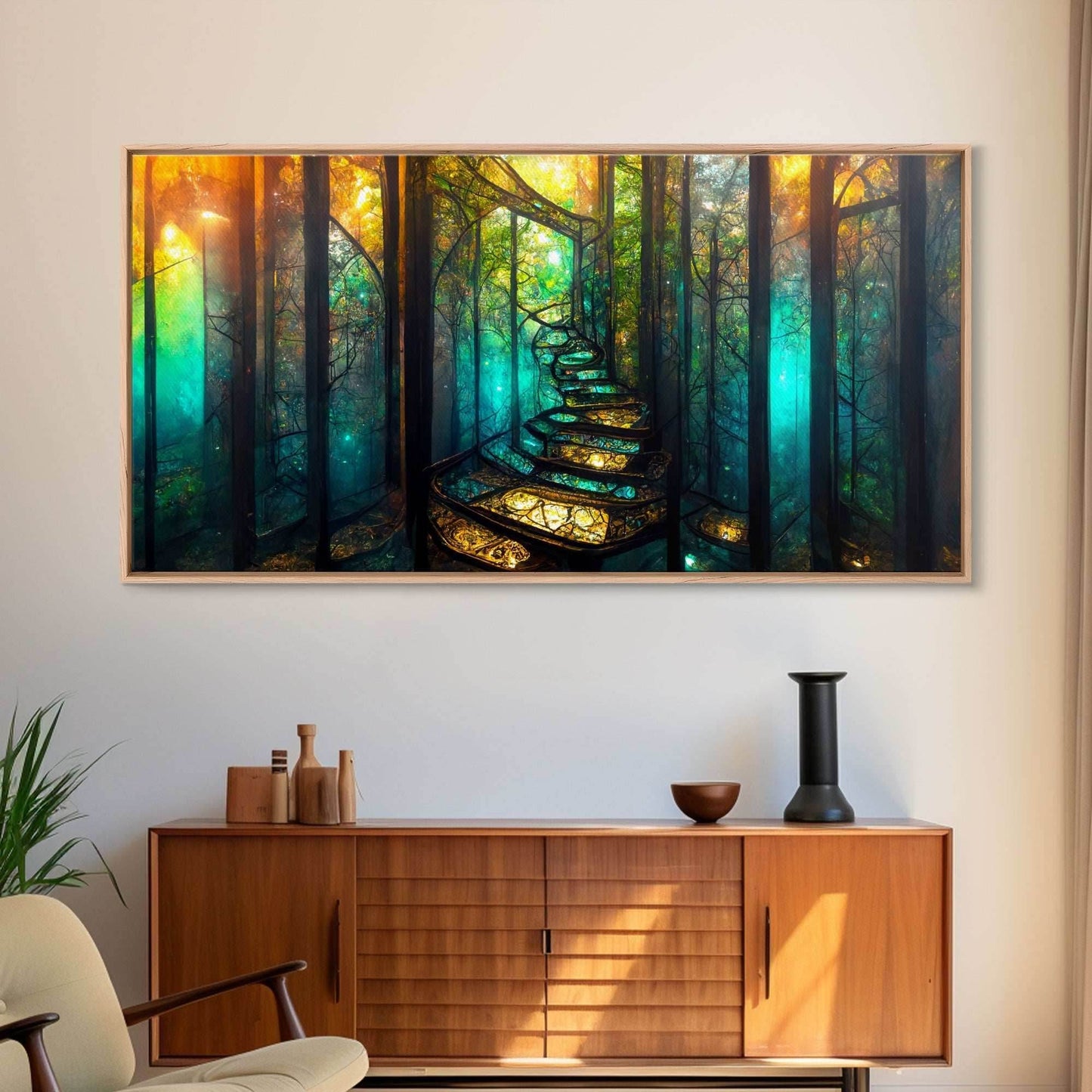Fantasy wall art, canvas print, magical forest, fantasy landscape art, ready to hang wall art, bioluminescent glowing fantasy wall decor - 10x20 Inches / Gallery Wrap Canvas - Ready To Hang