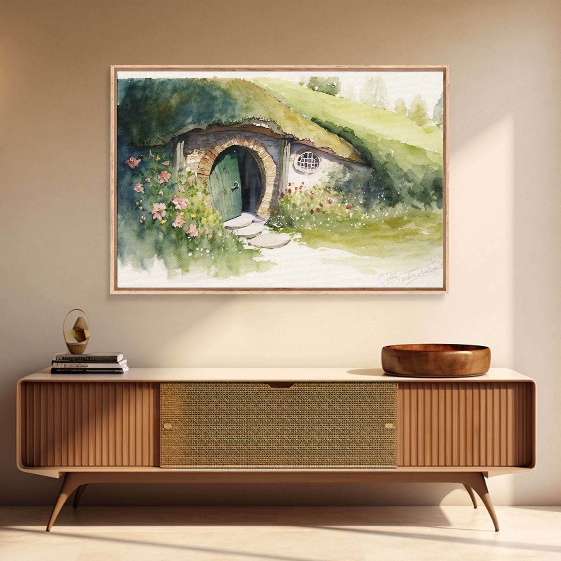 The Shire Oil Painting Print, Framed Wall Art, Hobbitcore Decor, Hobbit Hole Landscape Painting Print, Rings, Fantasy Painting - 8x12 Inches / Gallery Wrap Canvas - Ready To Hang