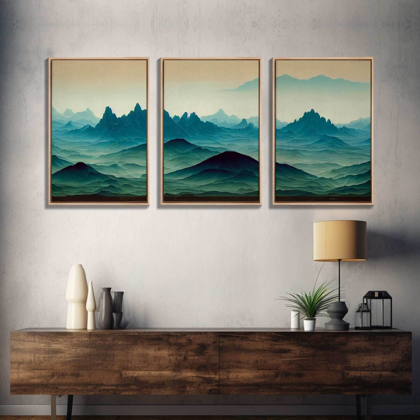 Emerald green rolling hills, fantasy mountains, 3 piece wall art, 3 piece canvas print, cool home wall decor - 8x12 In. - 3 Pieces / Stretched Canvas