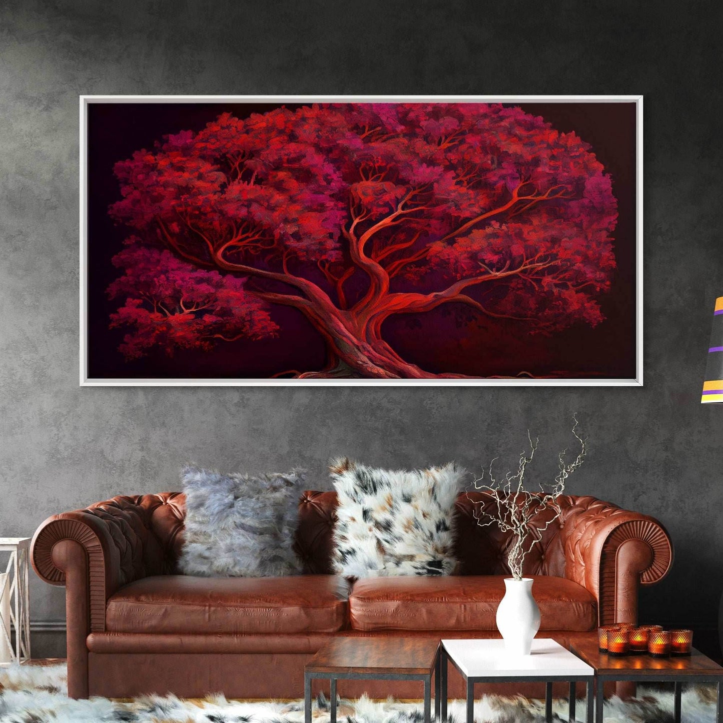 Blood red tree, fantasy horror art, framed canvas print - 10x20 Inches / Gallery Wrap Canvas - Ready To Hang