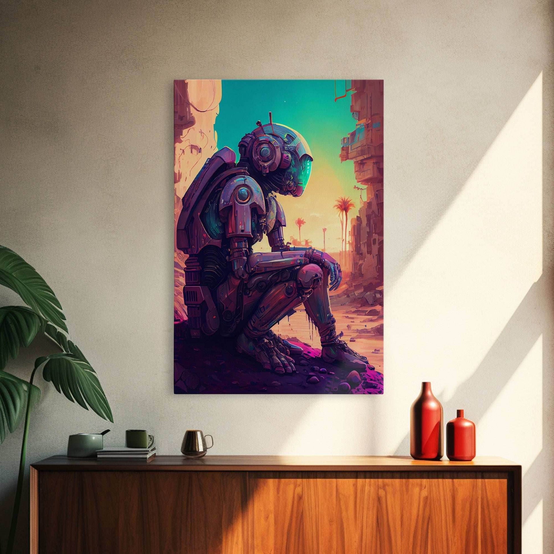 Android deep in thought, AI, fine art poster print - 8x12 Inches / Gallery Wrap Canvas - Ready To Hang