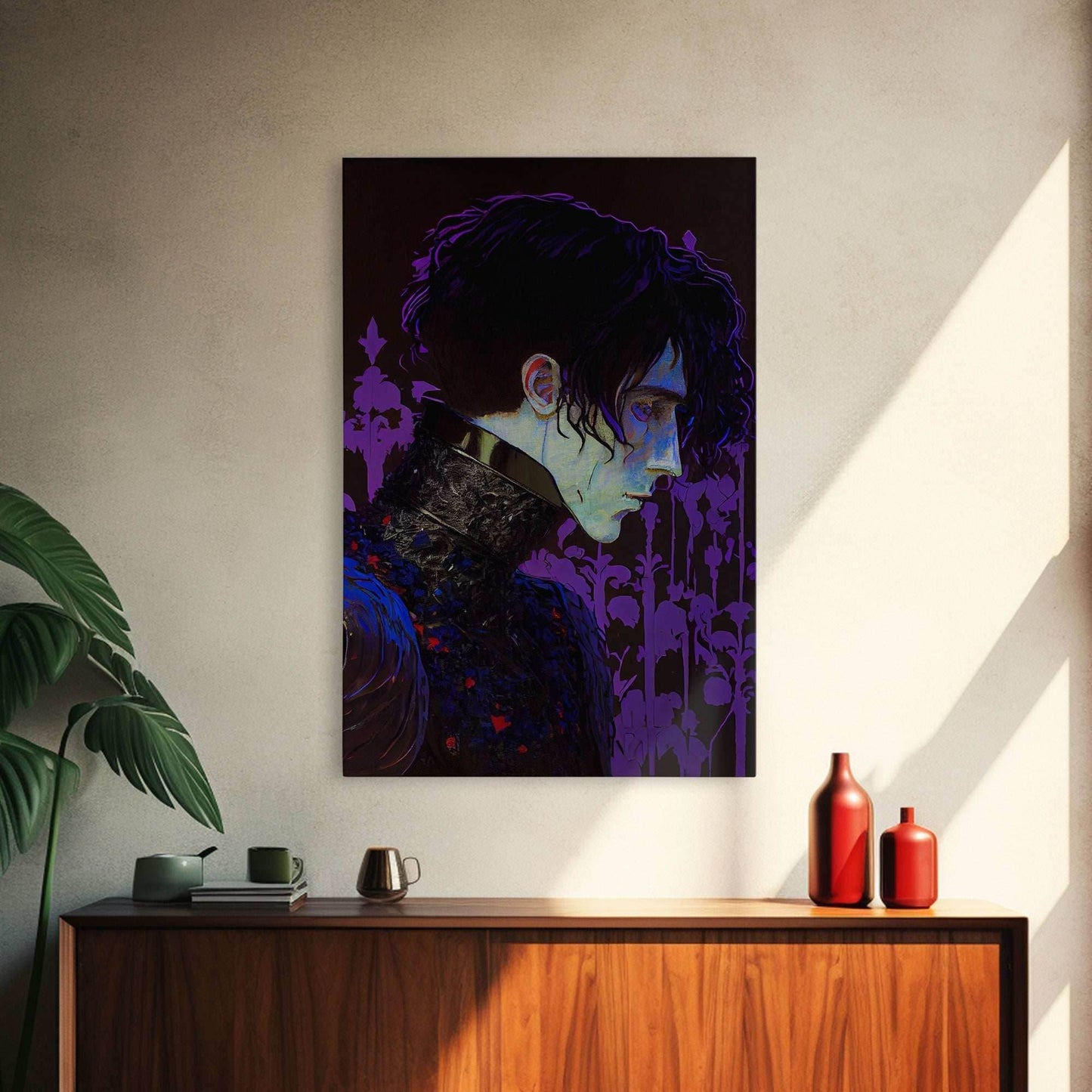 Portrait off the black knight, purple fantasy art, framed canvas print wall art - 8x12 Inches / Gallery Wrap Canvas - Ready To Hang
