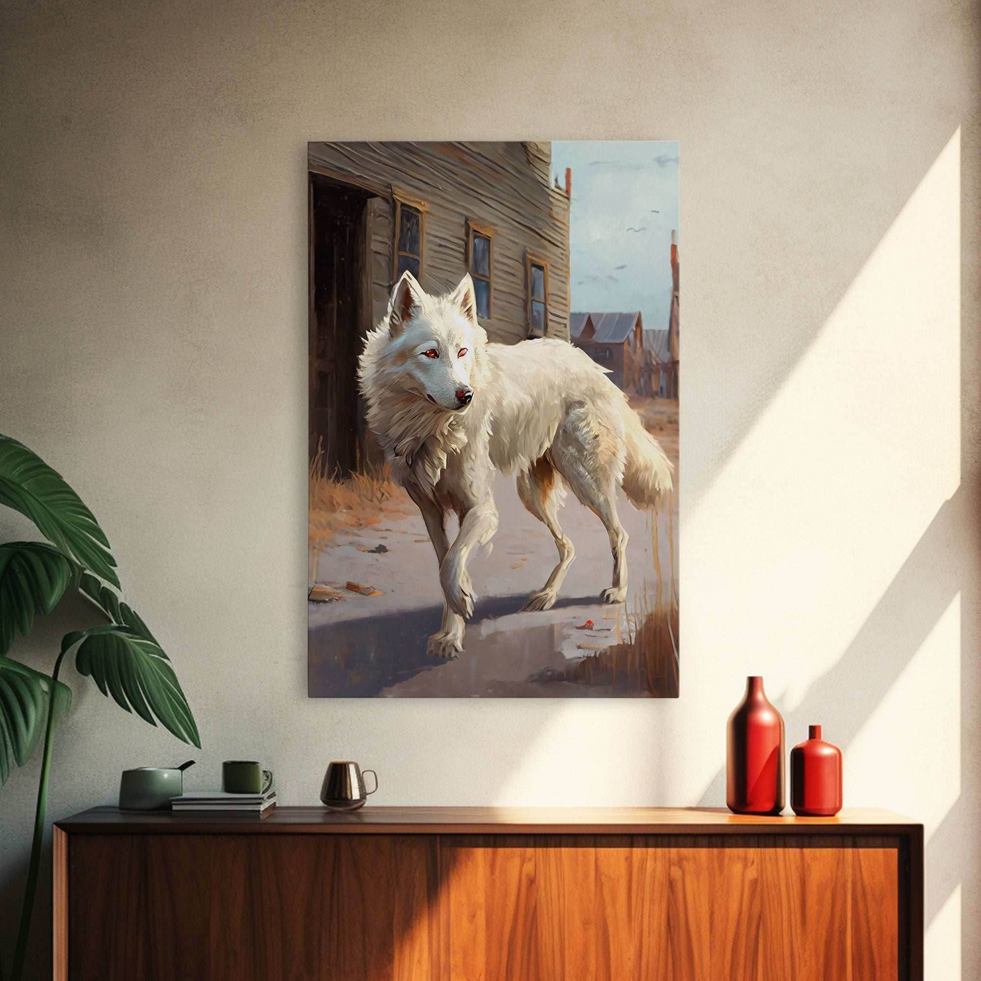 Wildwest Dire Wolf, fantasy art, framed canvas print - 8x12 Inches / Gallery Wrap Canvas - Ready To Hang