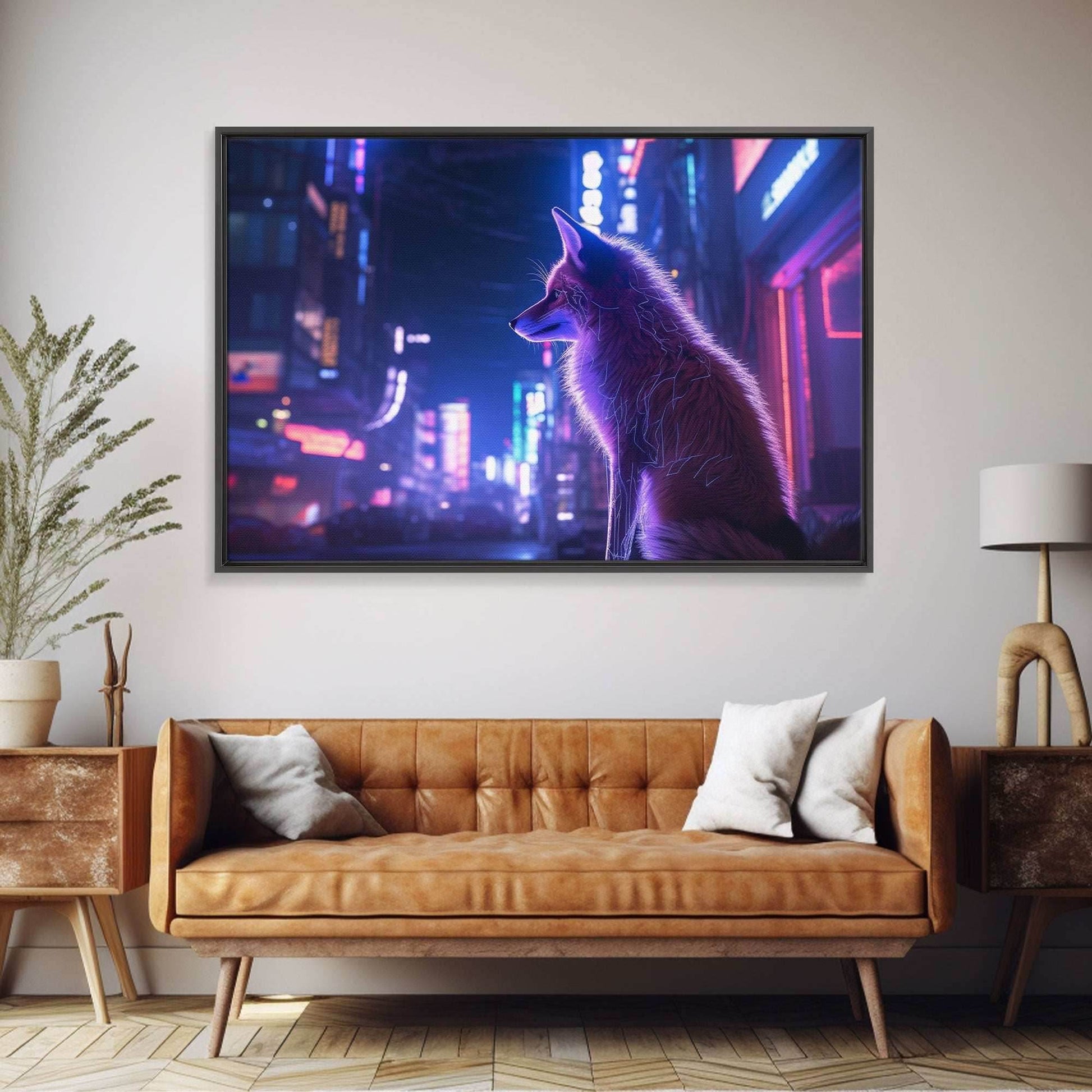 Alley Fox, Cyberpunk city, framed canvas print, urban decay art - 8x12 Inches / Gallery Wrap Canvas - Ready To Hang