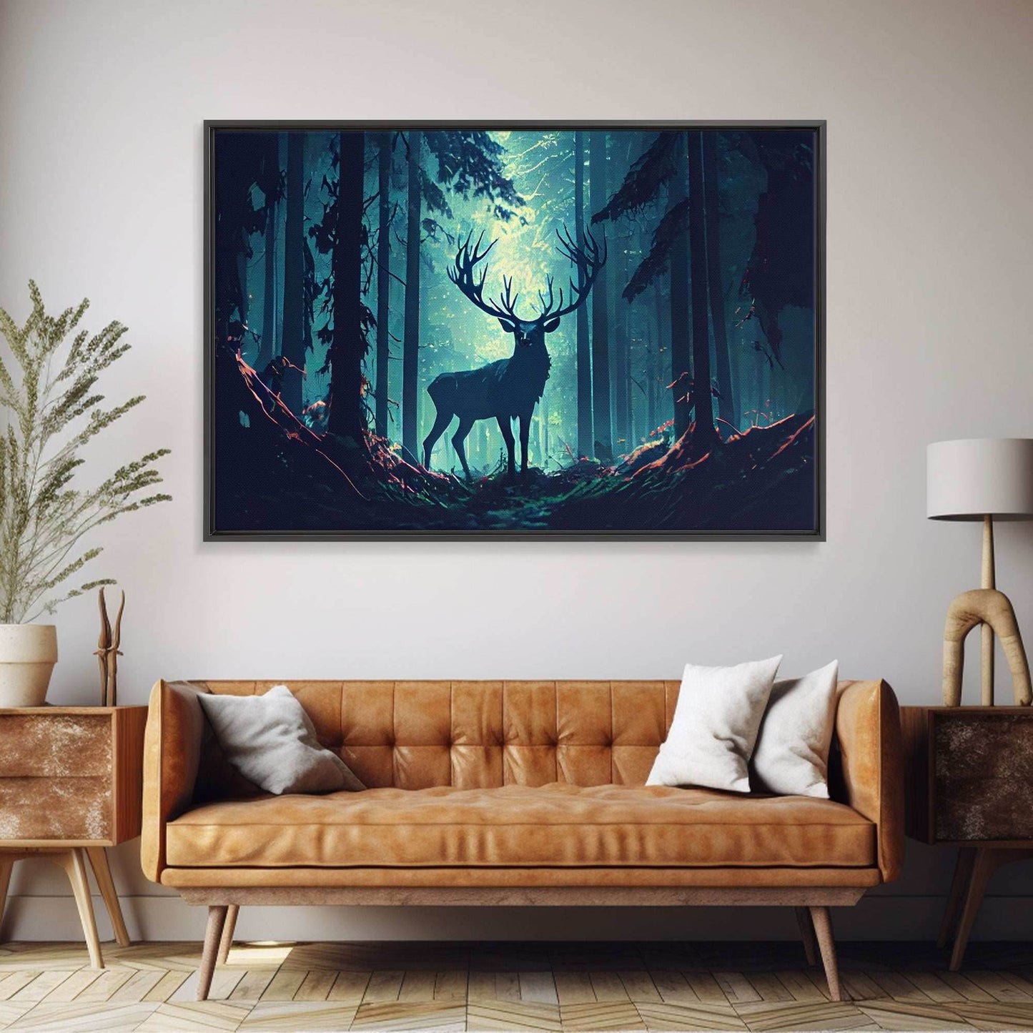 Mythical stag in the forest, fantasy art, framed canvas print, mythical creatures - 8x12 Inches / Gallery Wrap Canvas - Ready To Hang