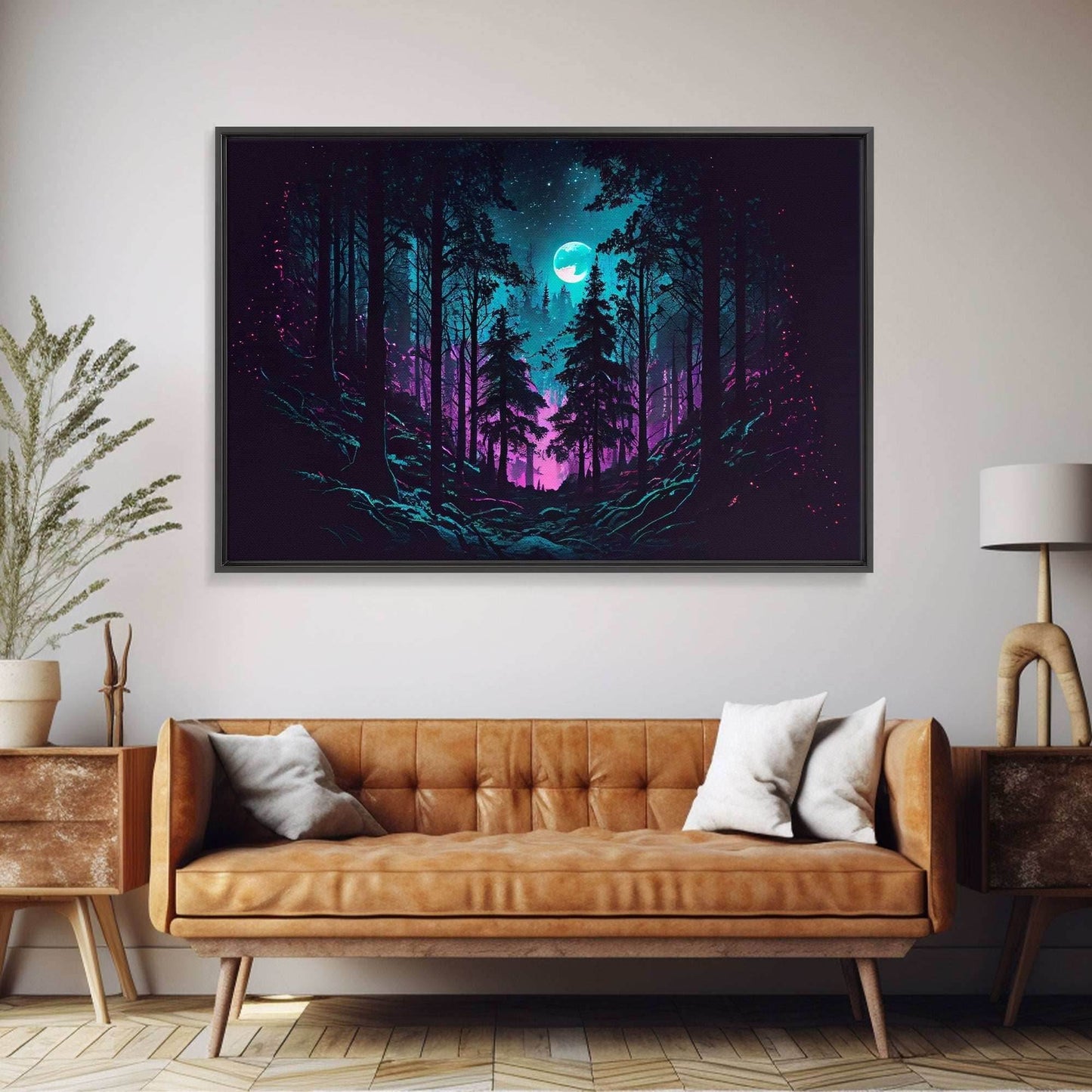 Turquoise and violet fantasy forest, aesthetic, framed canvas print - 8x12 Inches / Gallery Wrap Canvas - Ready To Hang