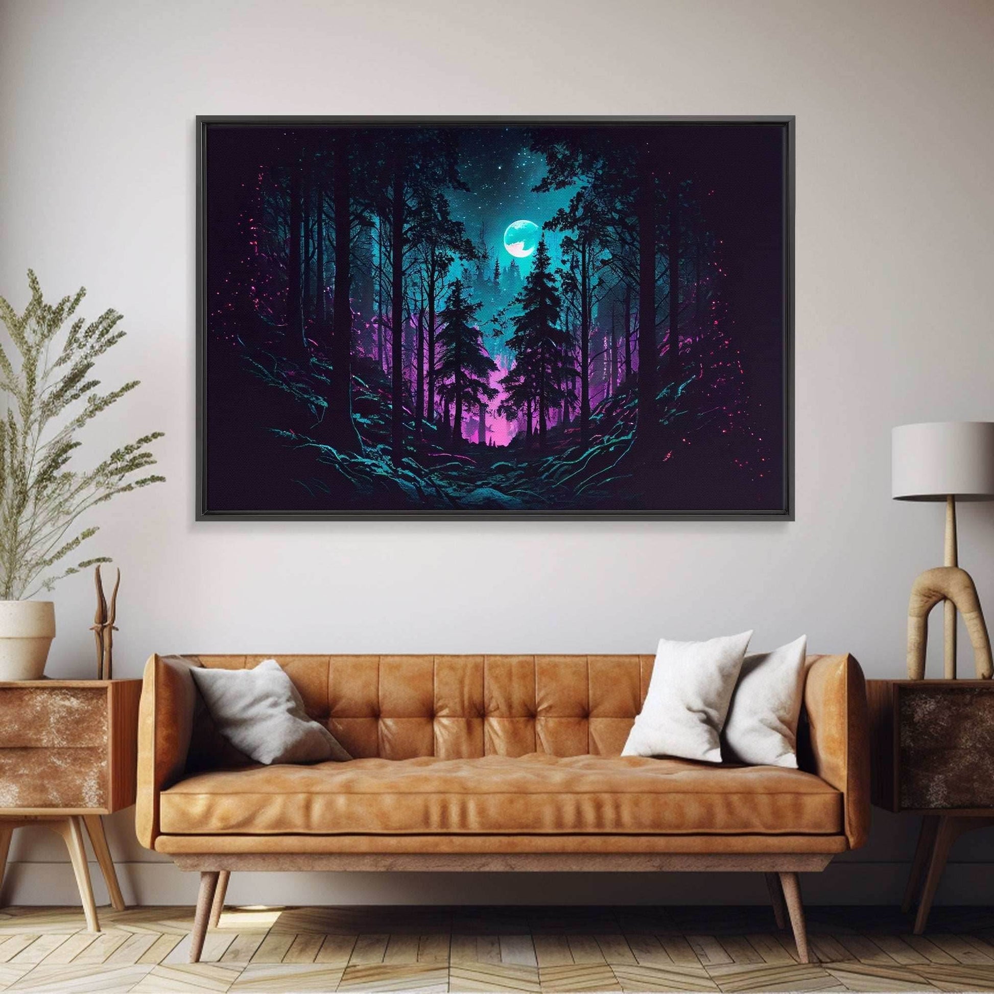 Turquoise and violet fantasy forest, aesthetic, framed canvas print - 8x12 Inches / Gallery Wrap Canvas - Ready To Hang