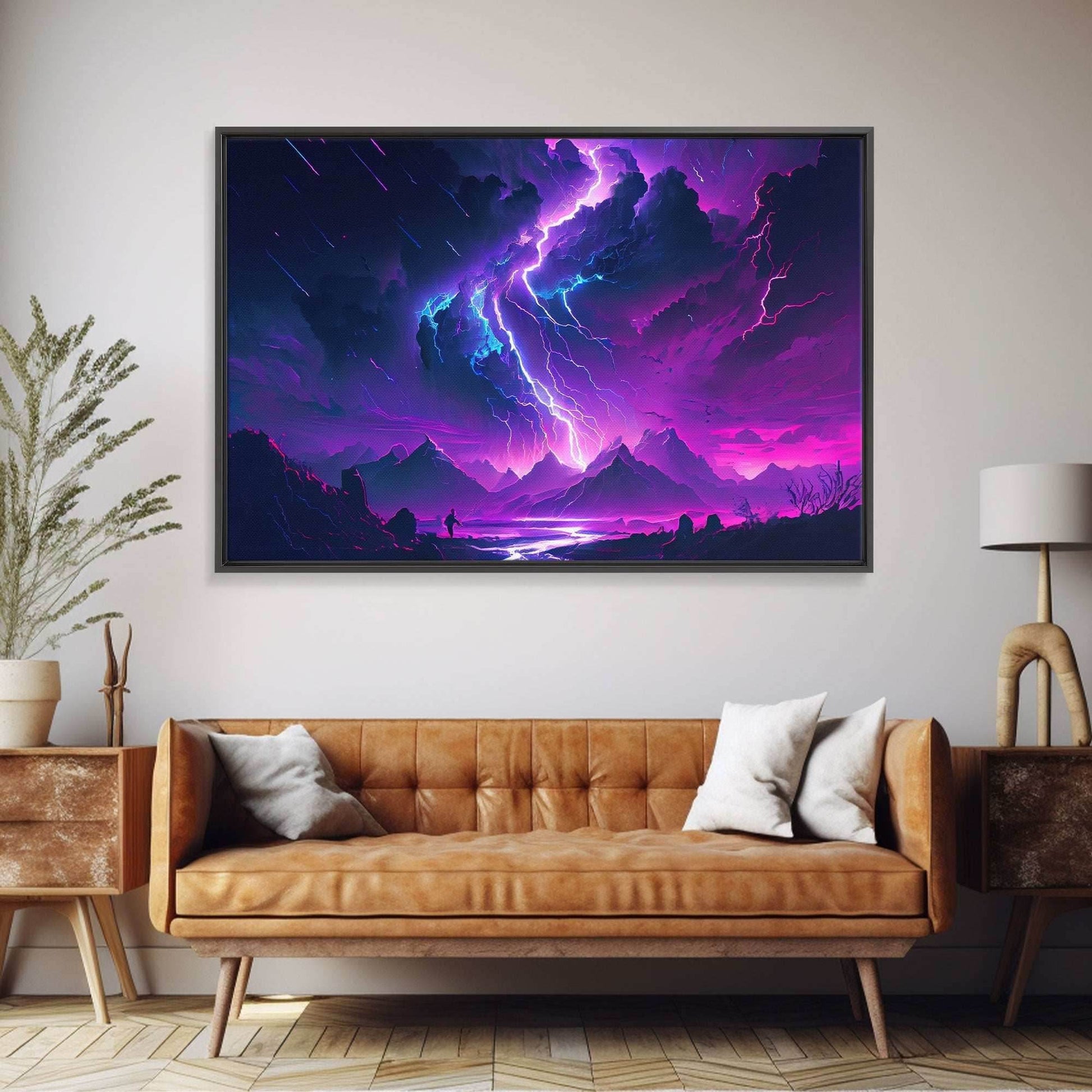 The Lightning Storm, framed canvas print, synthwave style fantasy art - 8x12 Inches / Gallery Wrap Canvas - Ready To Hang