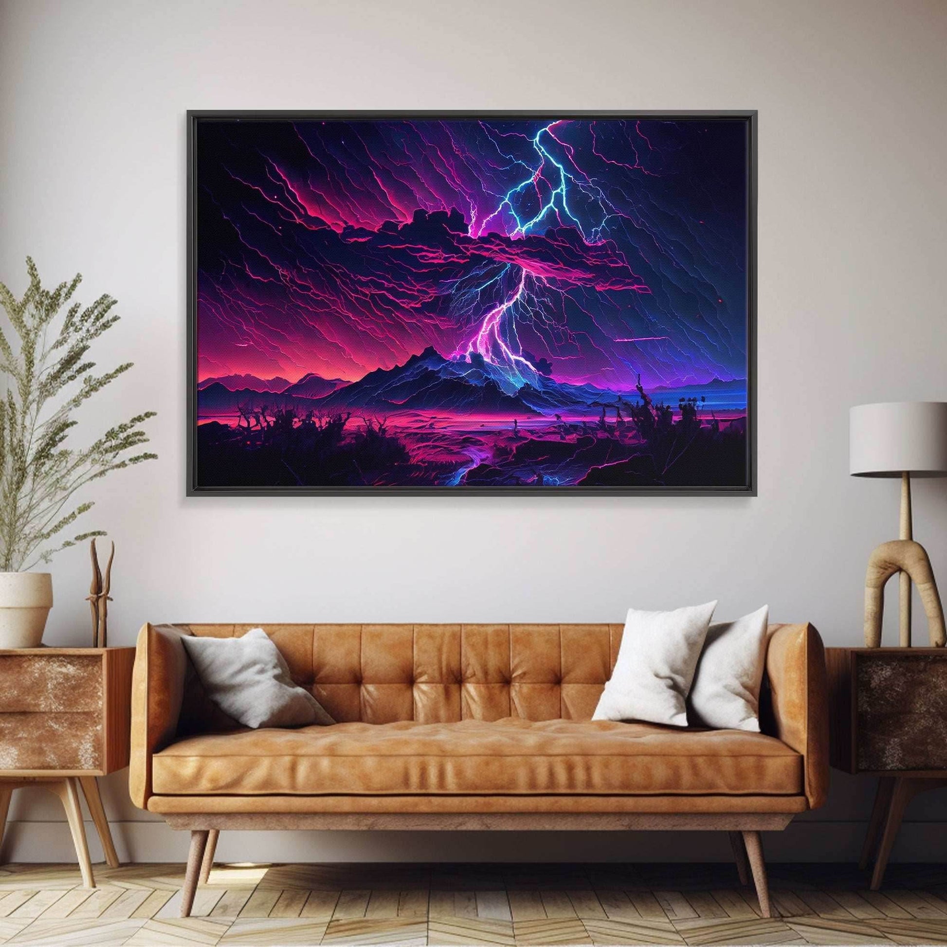 The Thunder Storm, framed canvas print, synthwave style fantasy art - 8x12 Inches / Gallery Wrap Canvas - Ready To Hang