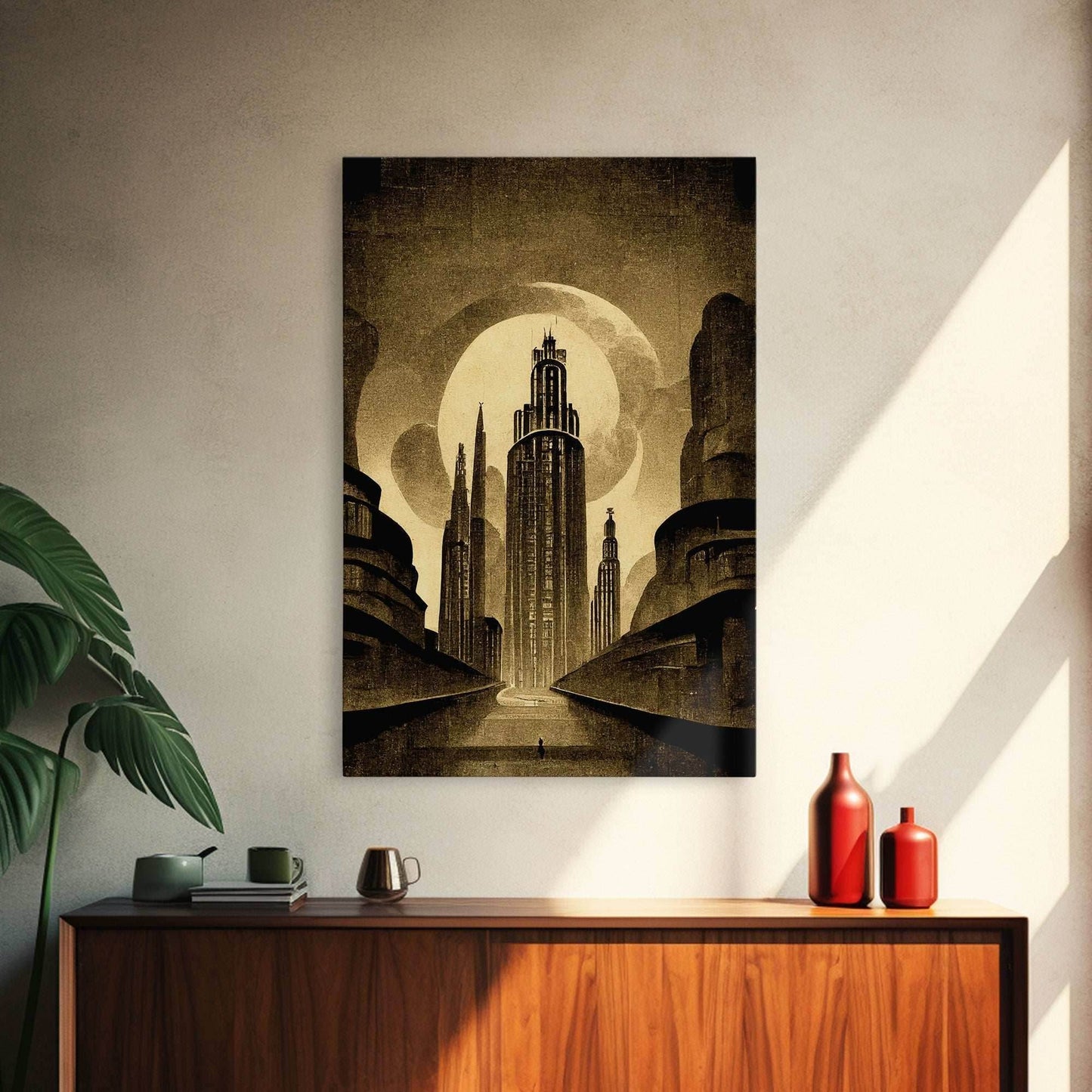 Dystopian Metropolis Art Deco Canvas Print, City Skyline, Fantasy Art, Art Deco Living Room Art, ready to hang wall art - 8x12 Inches / Gallery Wrap Canvas - Ready To Hang