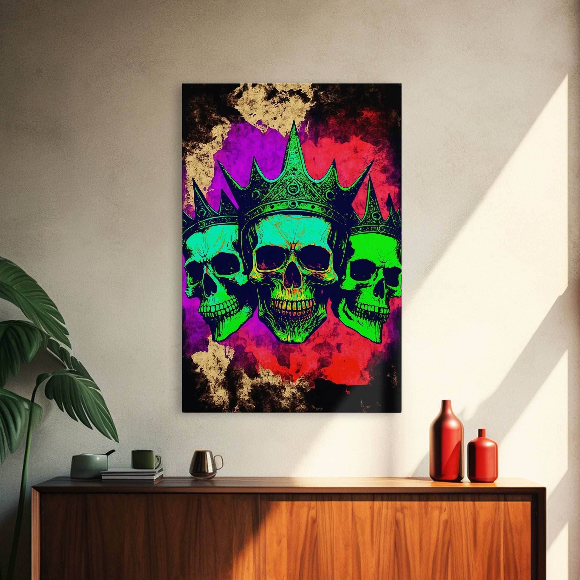 Psychedelic Skull With The Gold Crown, Framed Canvas Print, Unique Fantasy Undead Wall Art, Trippy Art - 8x12 Inches / Gallery Wrap Canvas - Ready To Hang