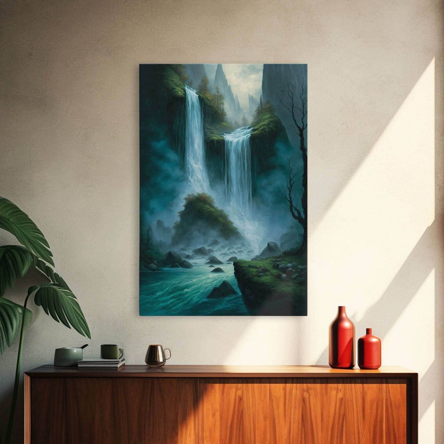 Fantasy Waterfall Oil Painting Canvas Print, Framed Canvas Art, Living Room Wall Decoration - 8x12 Inches / Gallery Wrap Canvas - Ready To Hang