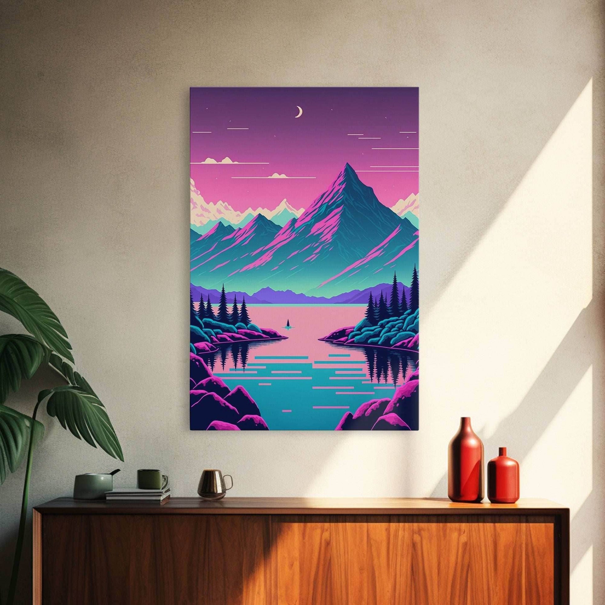 Pink and Purple Fantasy Mountain Art, Framed Canvas Print, Pacific Northwest Inspired Fantasy Art, Pop Art - 8x12 Inches / Gallery Wrap Canvas - Ready To Hang