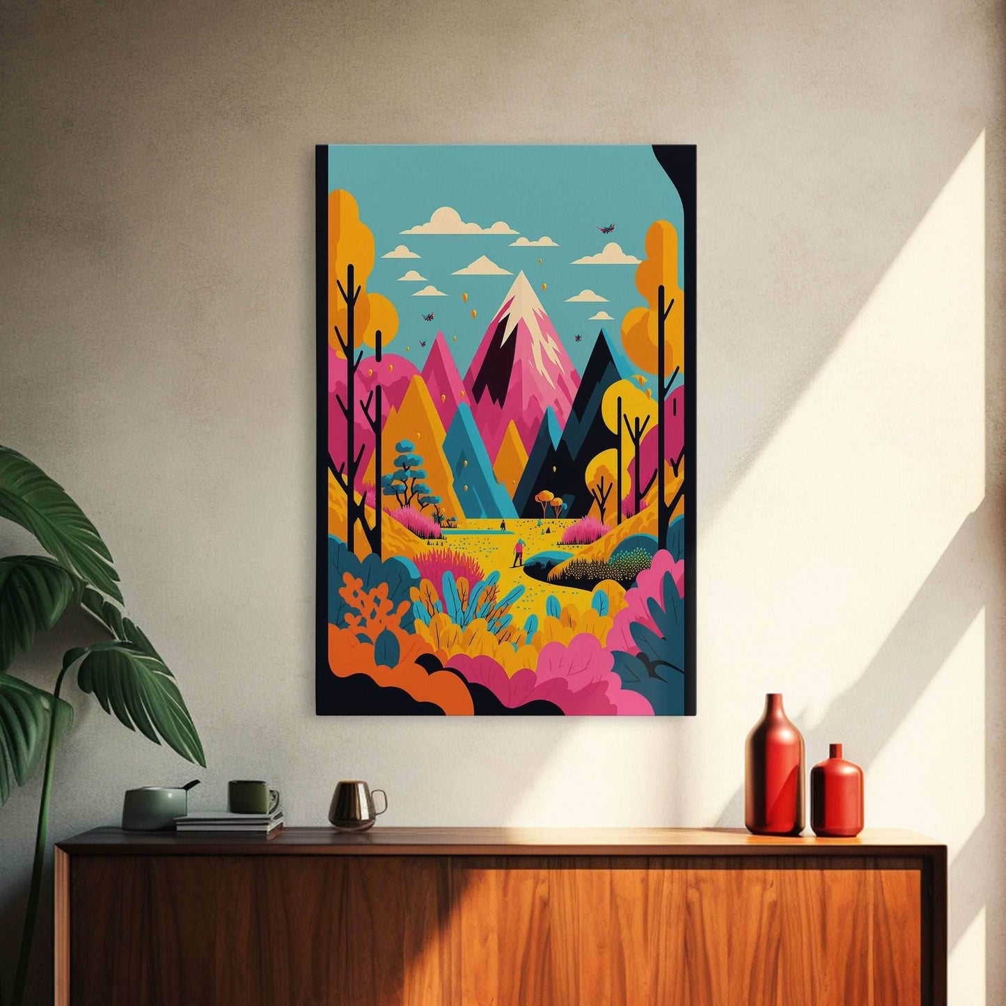 Trendy Pop Art, Surreal / Abstract Mountain Landscape, Fantasy Decor, Framed Canvas Print - 8x12 Inches / Gallery Wrap Canvas - Ready To Hang