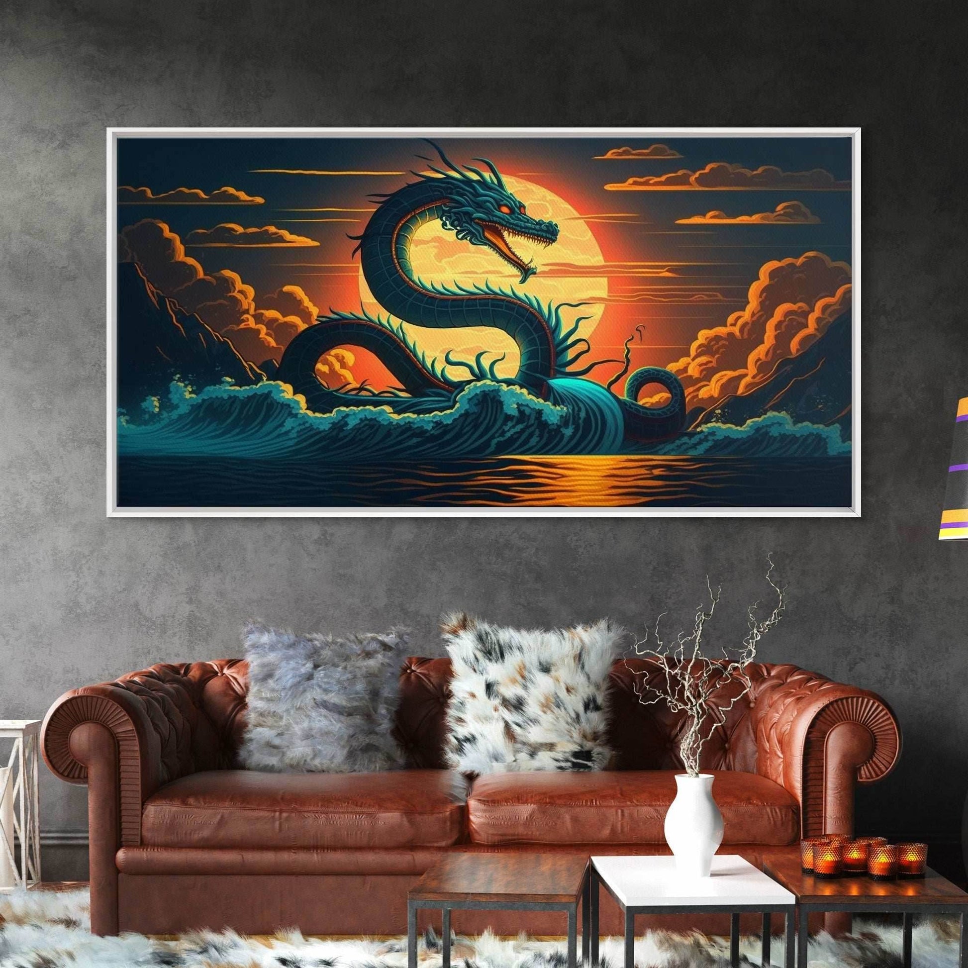 Jormungandr The Sea Serpent, Pop Art, Framed Canvas Print, Fantasy Art, Norse Mythology, Nordic / Viking Wall Art - 10x20 Inches / Gallery Wrap Canvas - Ready To Hang