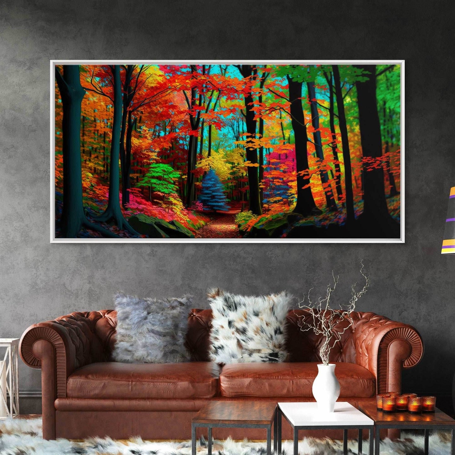 The Sacred Grove, Fantasy Art, Pop Art Forest Landscape, Framed Canvas Print, Colorful Forest Painting, Living Room Art - 10x20 Inches / Gallery Wrap Canvas - Ready To Hang