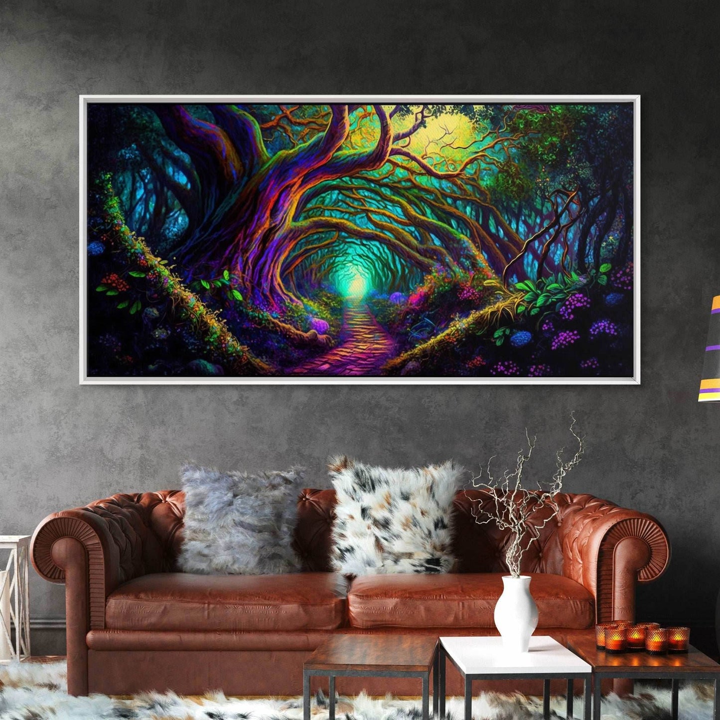 Fantasy wall art, canvas print, magical forest, fantasy landscape art, ready to hang wall art, magical glowing forest fantasy art - 10x20 Inches / Gallery Wrap Canvas - Ready To Hang