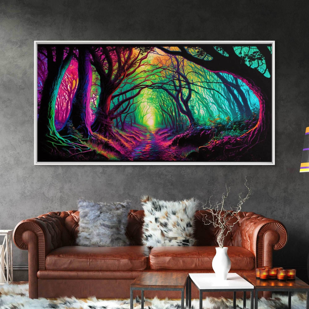 The Secret Grove, Fantasy Art, Pop Art Forest Landscape, Framed Canvas Print, Colorful Forest Painting, Living Room Art - 10x20 Inches / Gallery Wrap Canvas - Ready To Hang