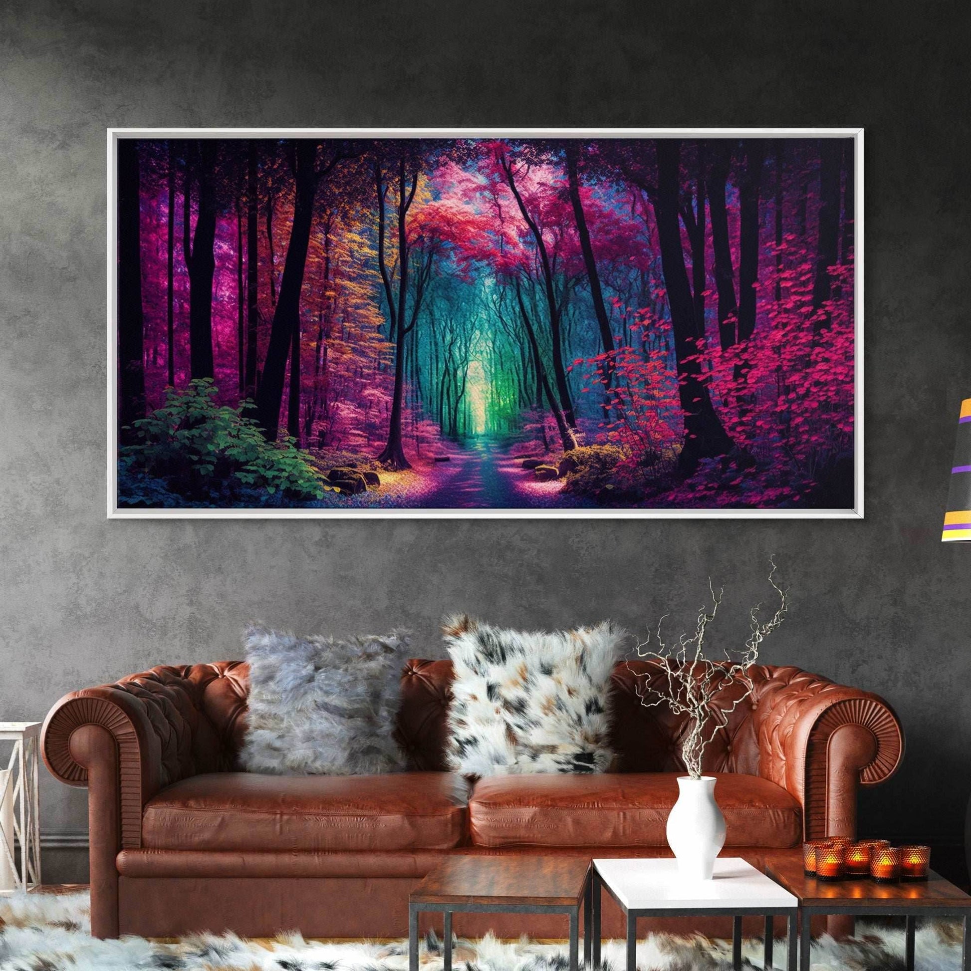 The Secret Grove, Fantasy Art, Pop Art Forest Landscape, Framed Canvas Print, Colorful Forest Painting, Living Room Art - 10x20 Inches / Gallery Wrap Canvas - Ready To Hang