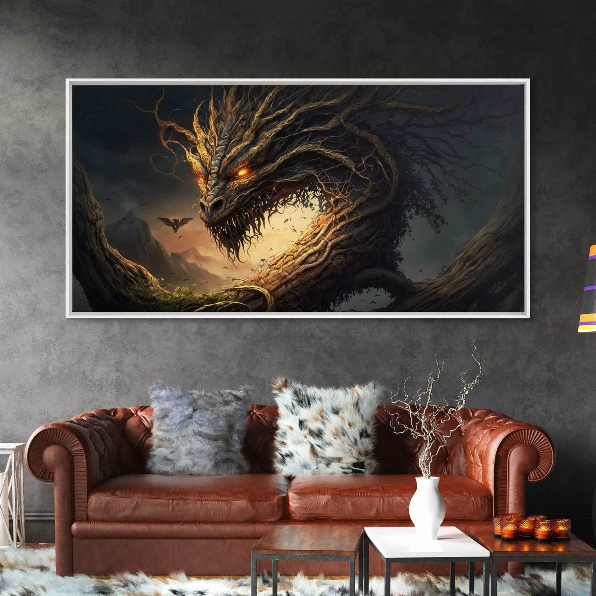 Forest Dragon Nidhogg, Norse Mythology, Framed Canvas Print, Fantasy Dragon Art, Fantasy Decor - 10x20 Inches / Gallery Wrap Canvas - Ready To Hang