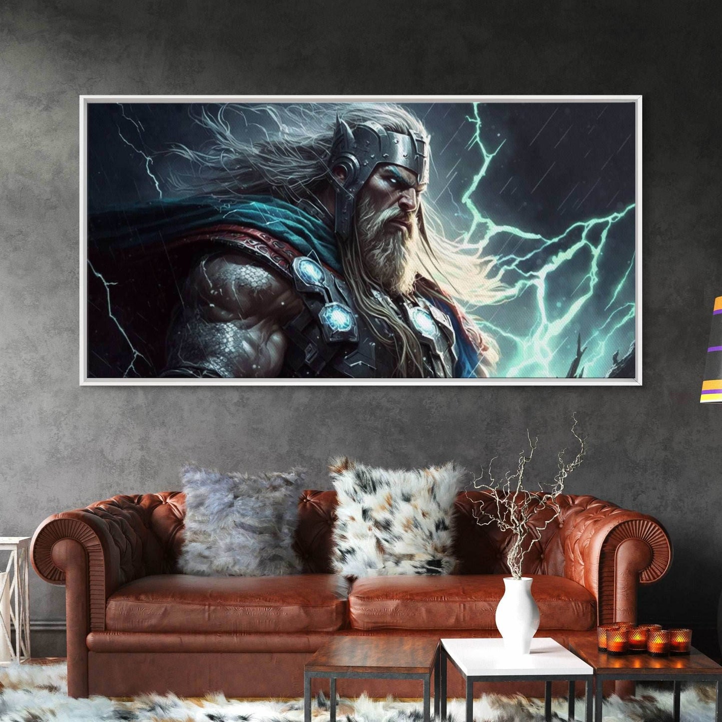 Thor God of Thunder, Framed Canvas Print, Norse Mythology Art, Fantasy Art - 10x20 Inches / Gallery Wrap Canvas - Ready To Hang