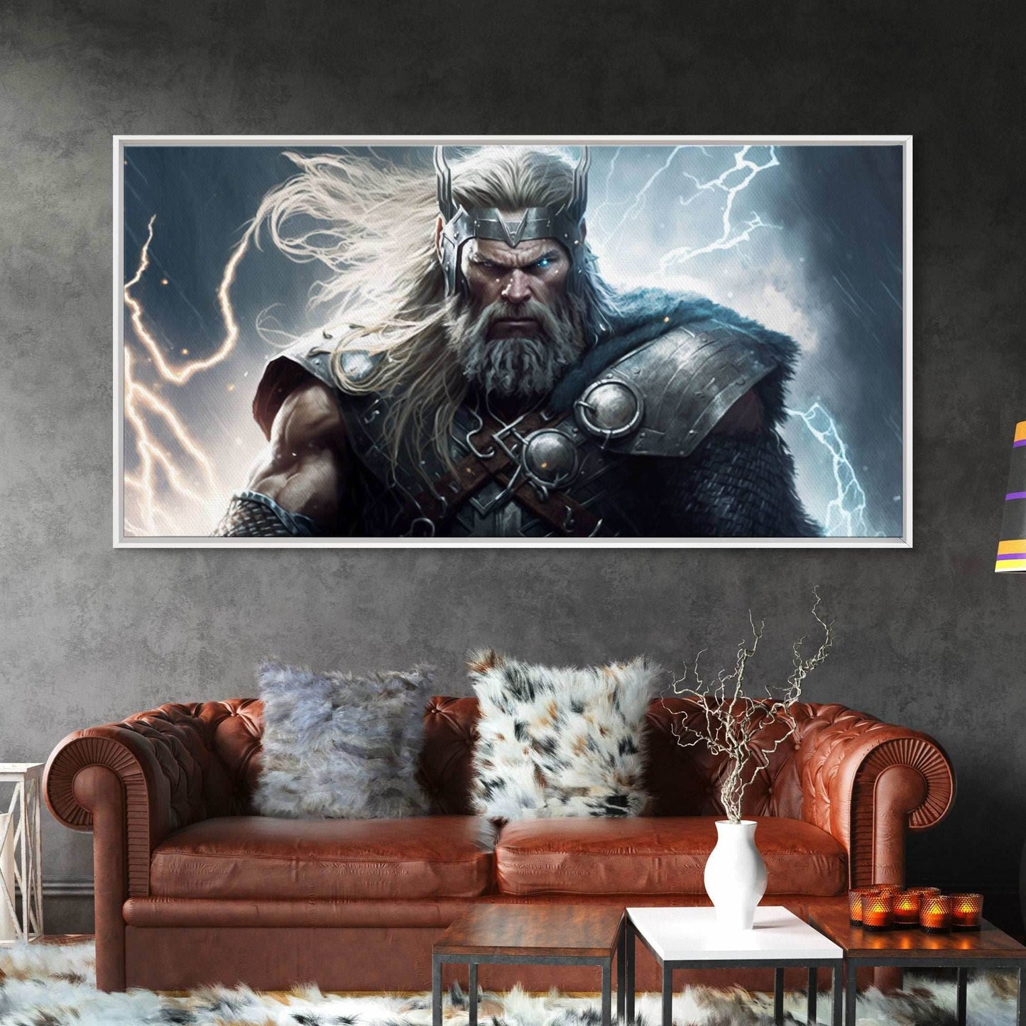 Thor Art, God of Thunder, Framed Canvas Print, Norse Mythology Art, Fantasy Art - 10x20 Inches / Gallery Wrap Canvas - Ready To Hang