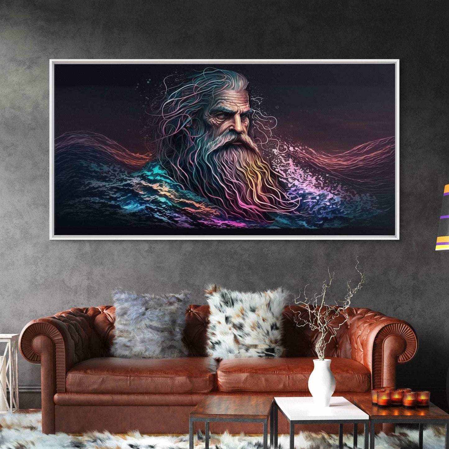 Aegir, God Of The Sea, Framed Canvas Print, Norse Mythology, Norse Art, Living Room Wall Art - 10x20 Inches / Gallery Wrap Canvas - Ready To Hang